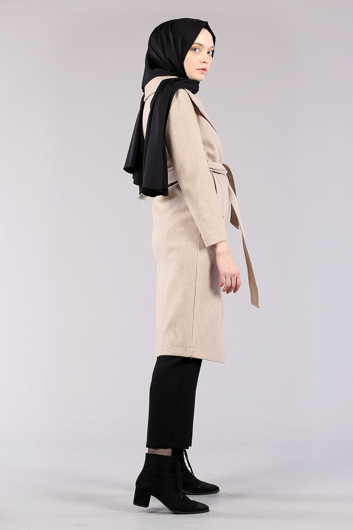 28311 Geniş Yaka Palto S-m-l-xl - Bej - 3