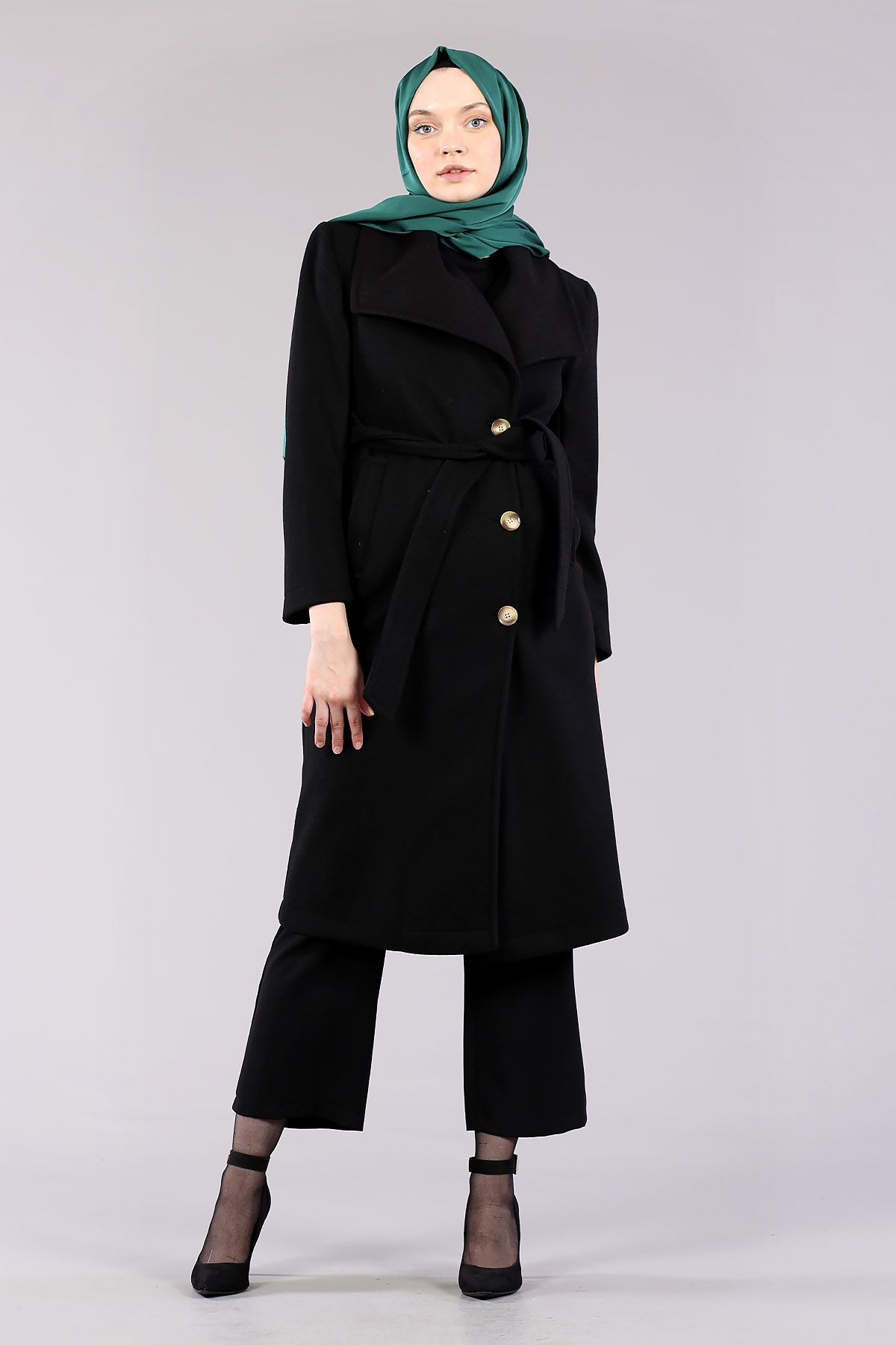 28311 Geniş Yaka Palto S-m-l-xl - Siyah - 2