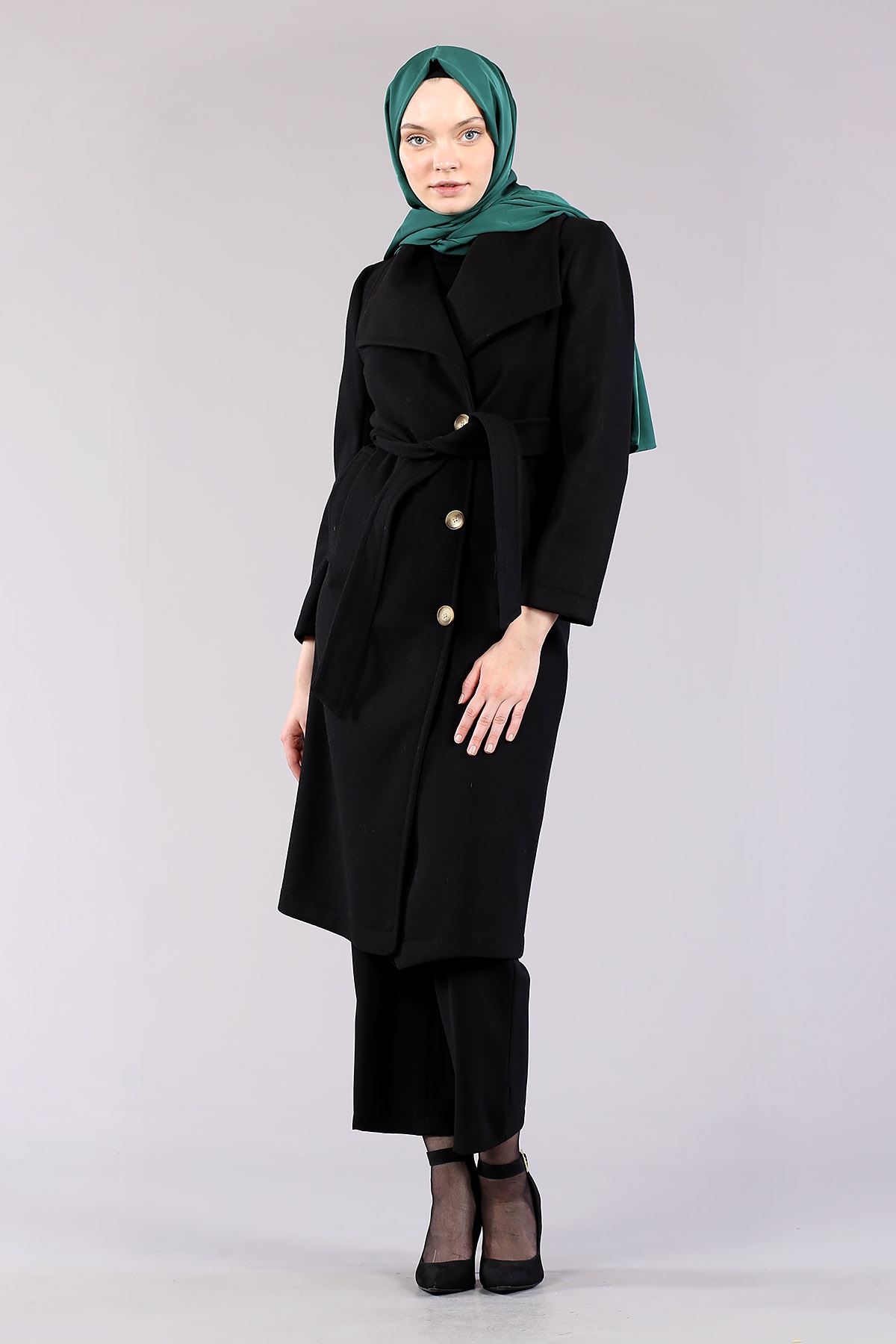 28311 Geniş Yaka Palto S-m-l-xl - Siyah - 3