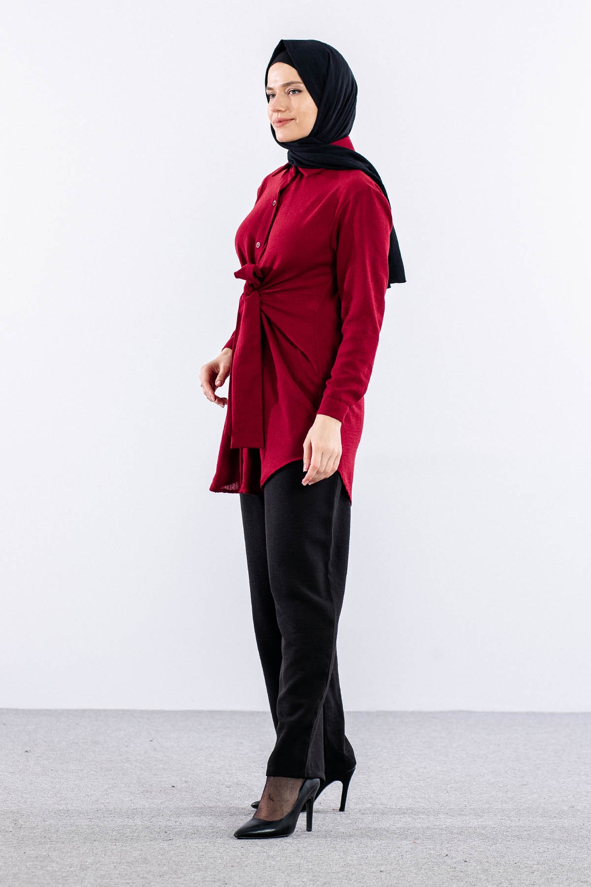 2835-50 Tunik 38-42 Keten Bağli - Bordo - 4