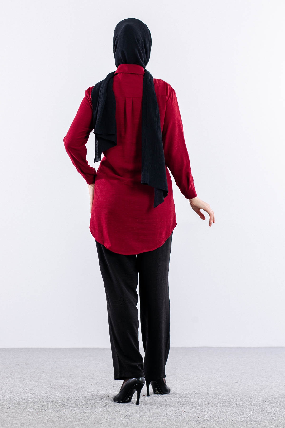 2835-50 Tunik 38-42 Keten Bağli - Bordo - 5