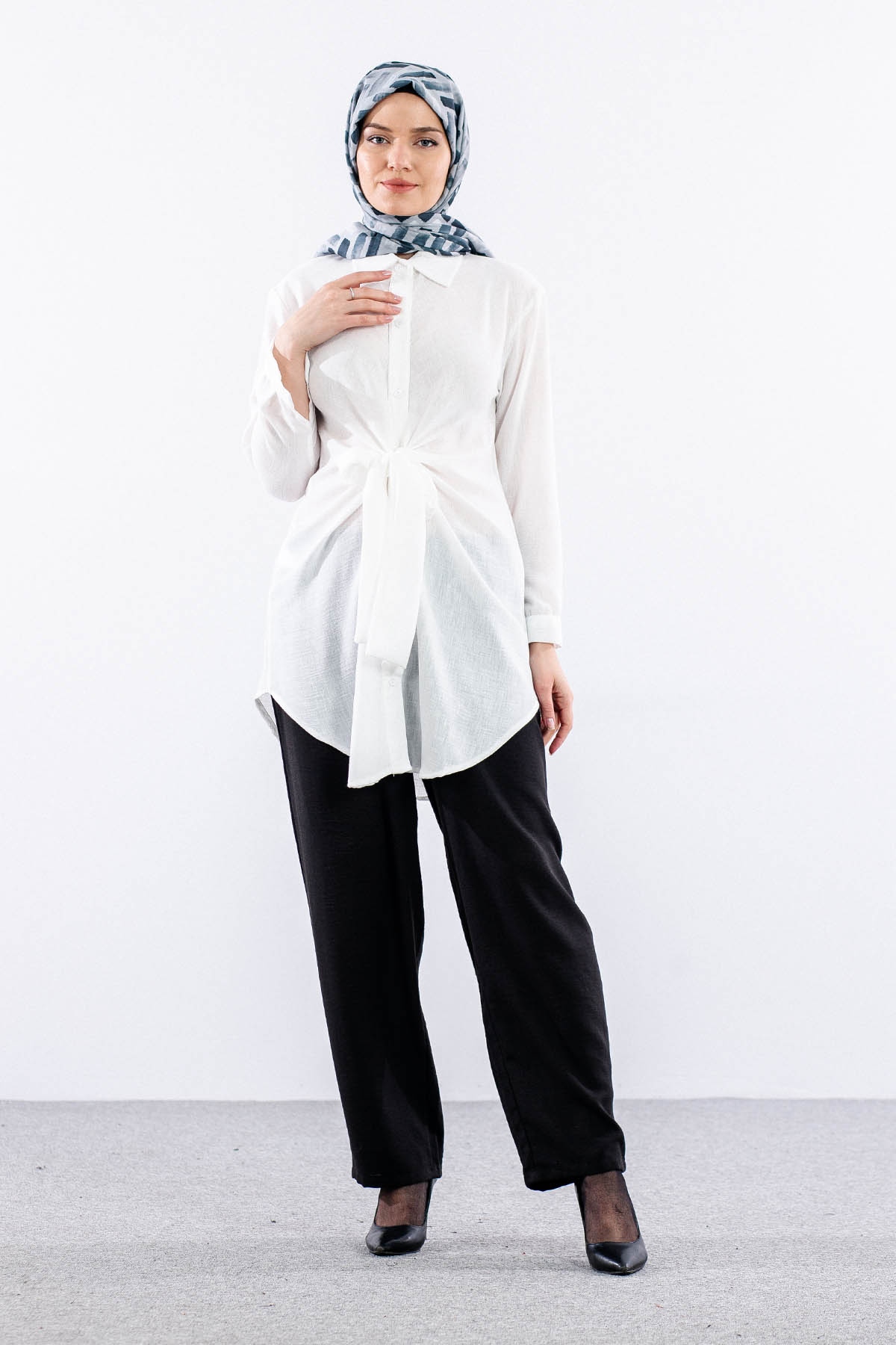 2835-50 Tunik 38-42 Keten Bağli - Ekru - 2