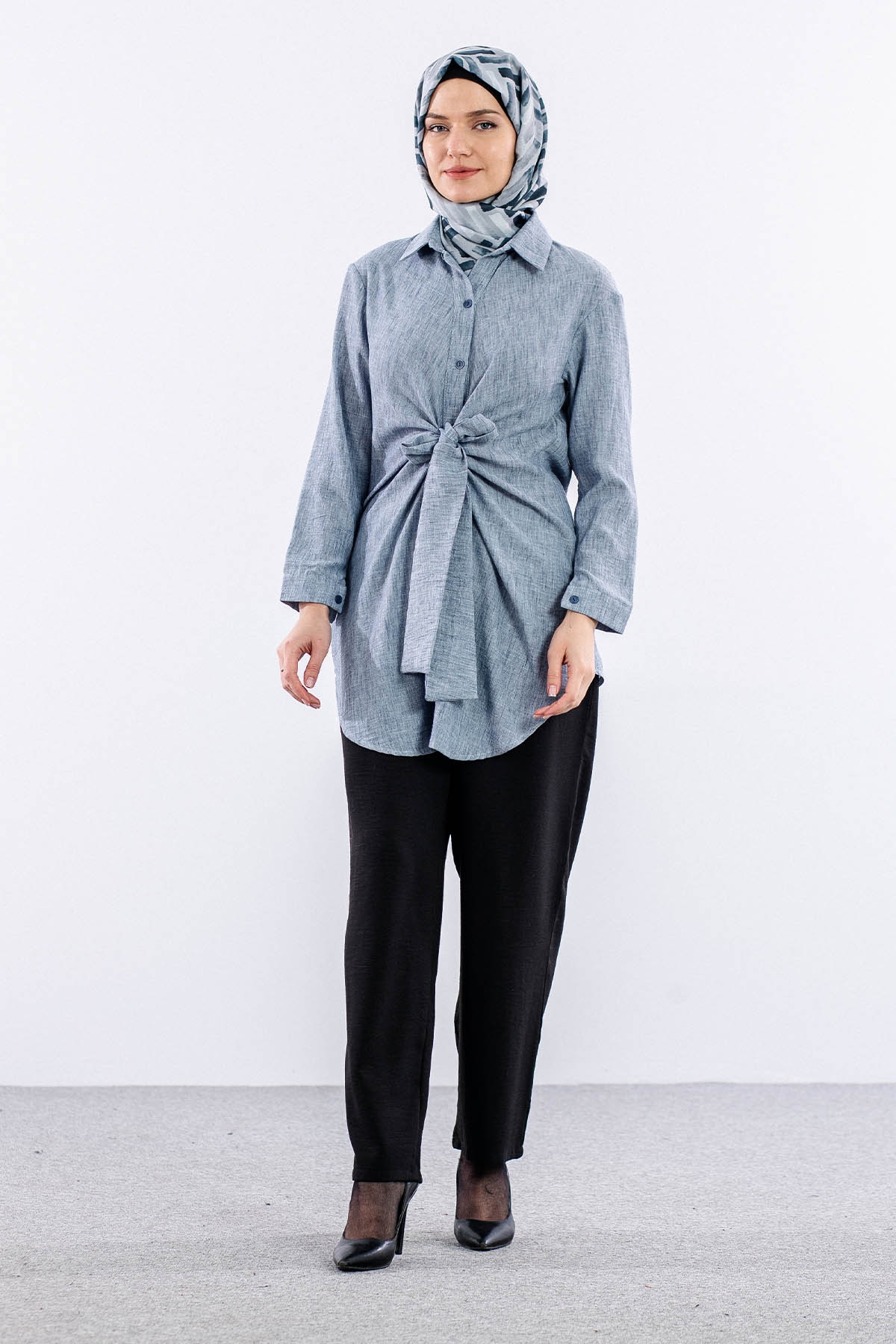 2835-50 Tunik 38-42 Keten Bağli - Gri - 1