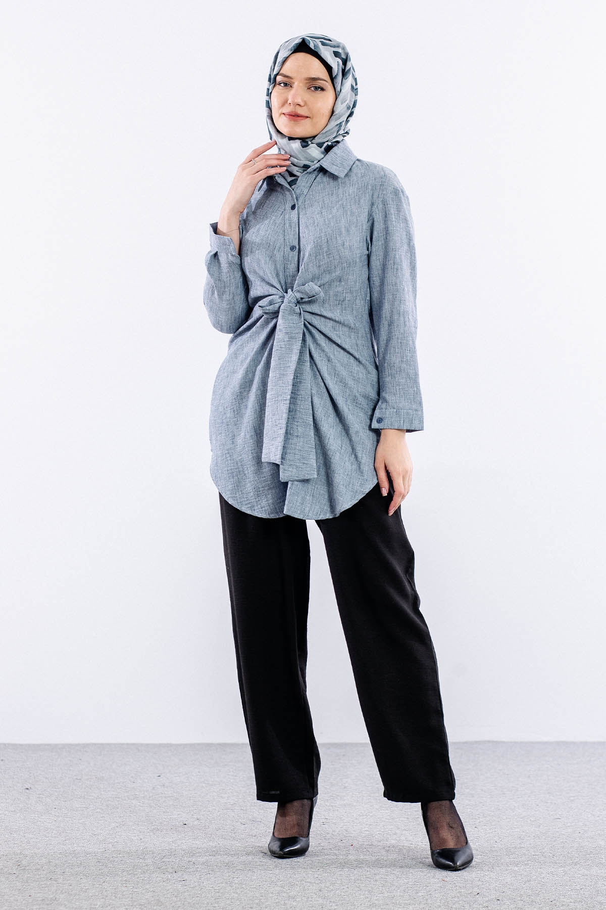 2835-50 Tunik 38-42 Keten Bağli - Gri - 2