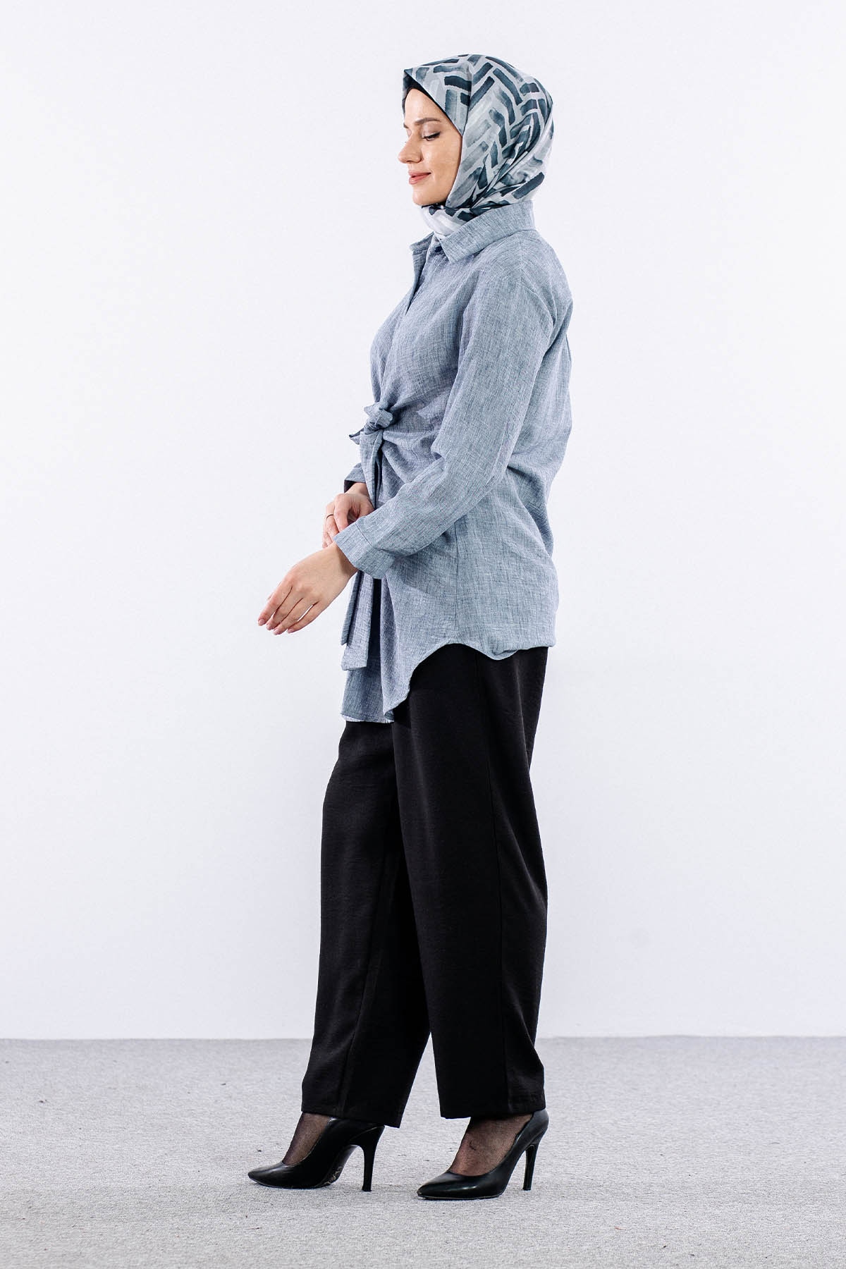 2835-50 Tunik 38-42 Keten Bağli - Gri - 4