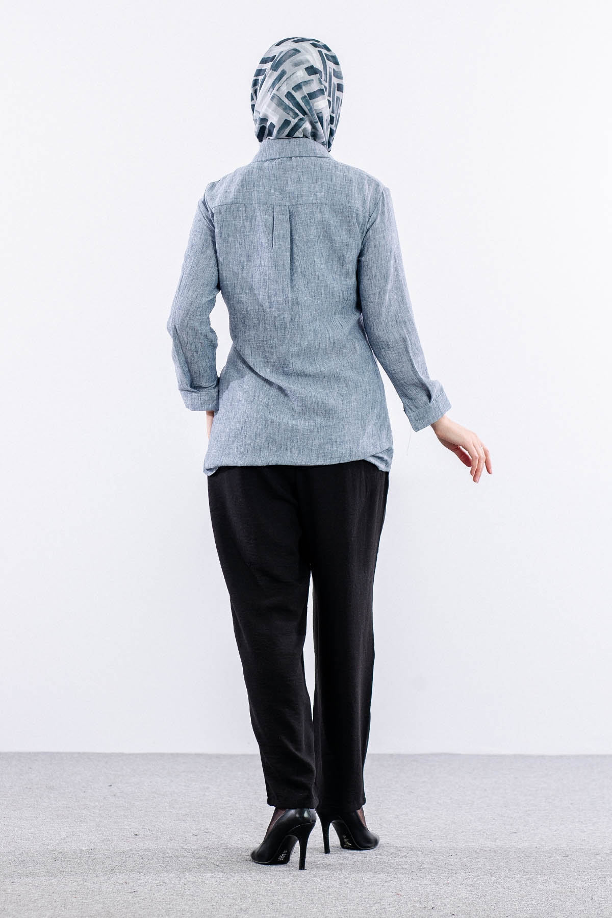 2835-50 Tunik 38-42 Keten Bağli - Gri - 5