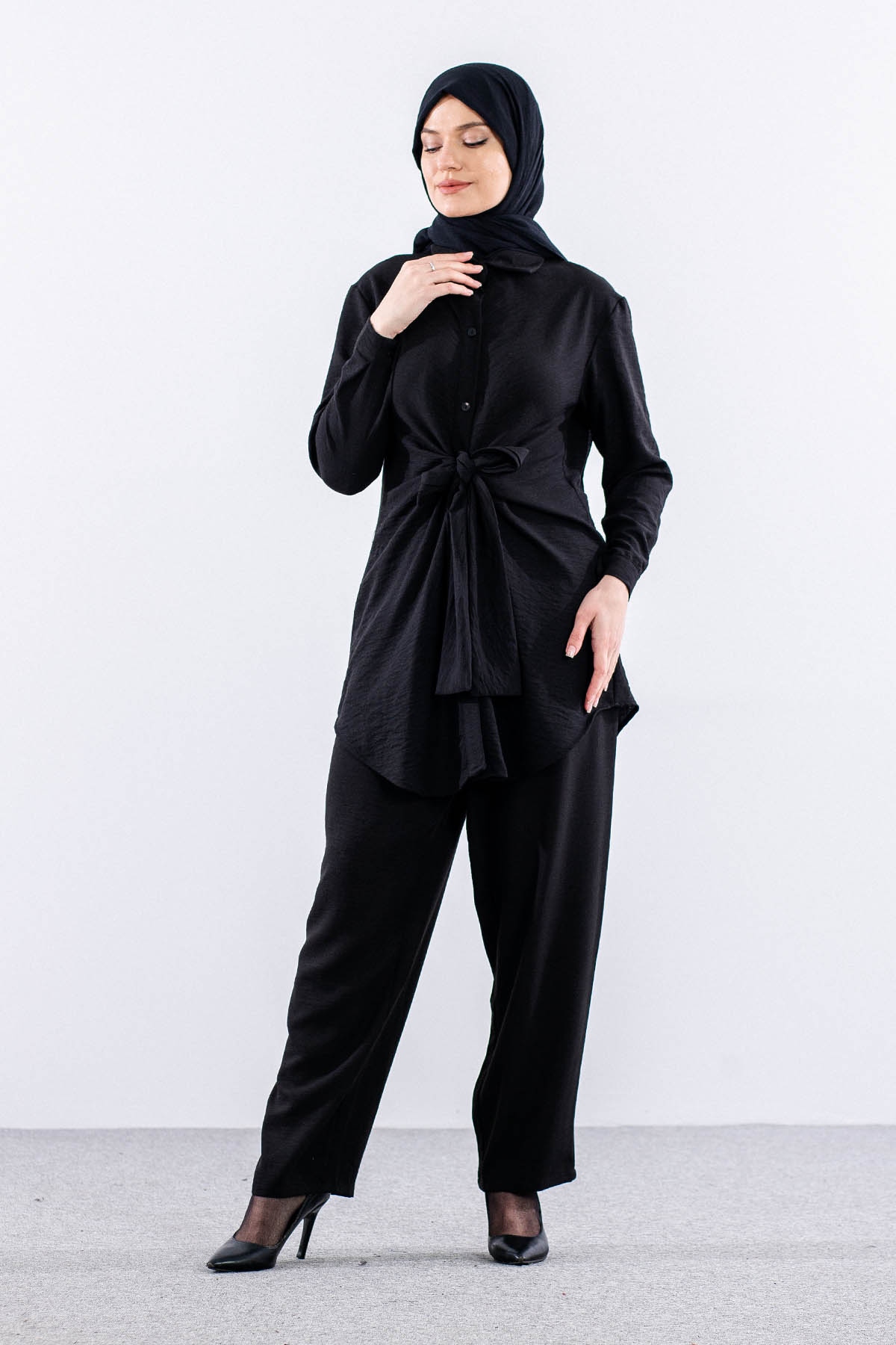 2835-50 Tunik 38-42 Keten Bağli - Siyah - 1