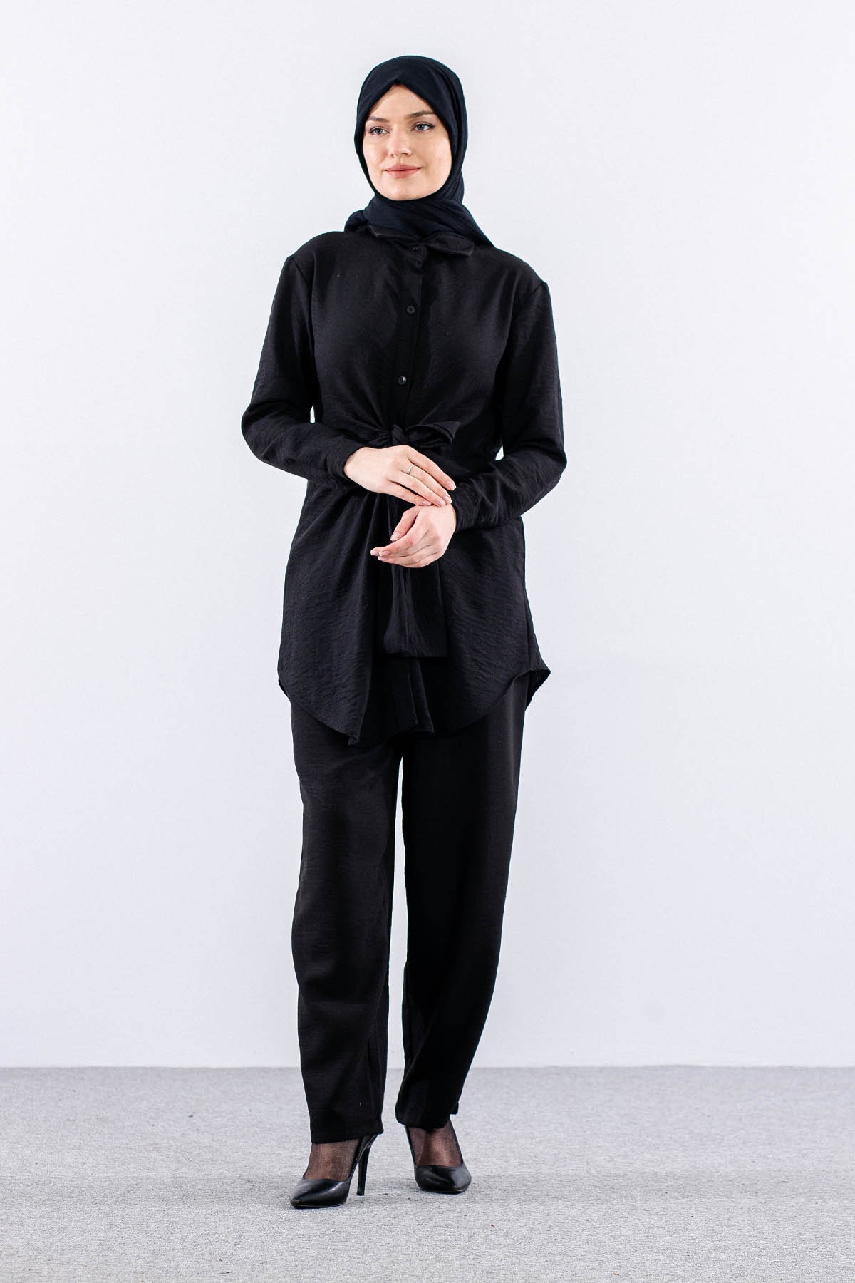 2835-50 Tunik 38-42 Keten Bağli - Siyah - 2