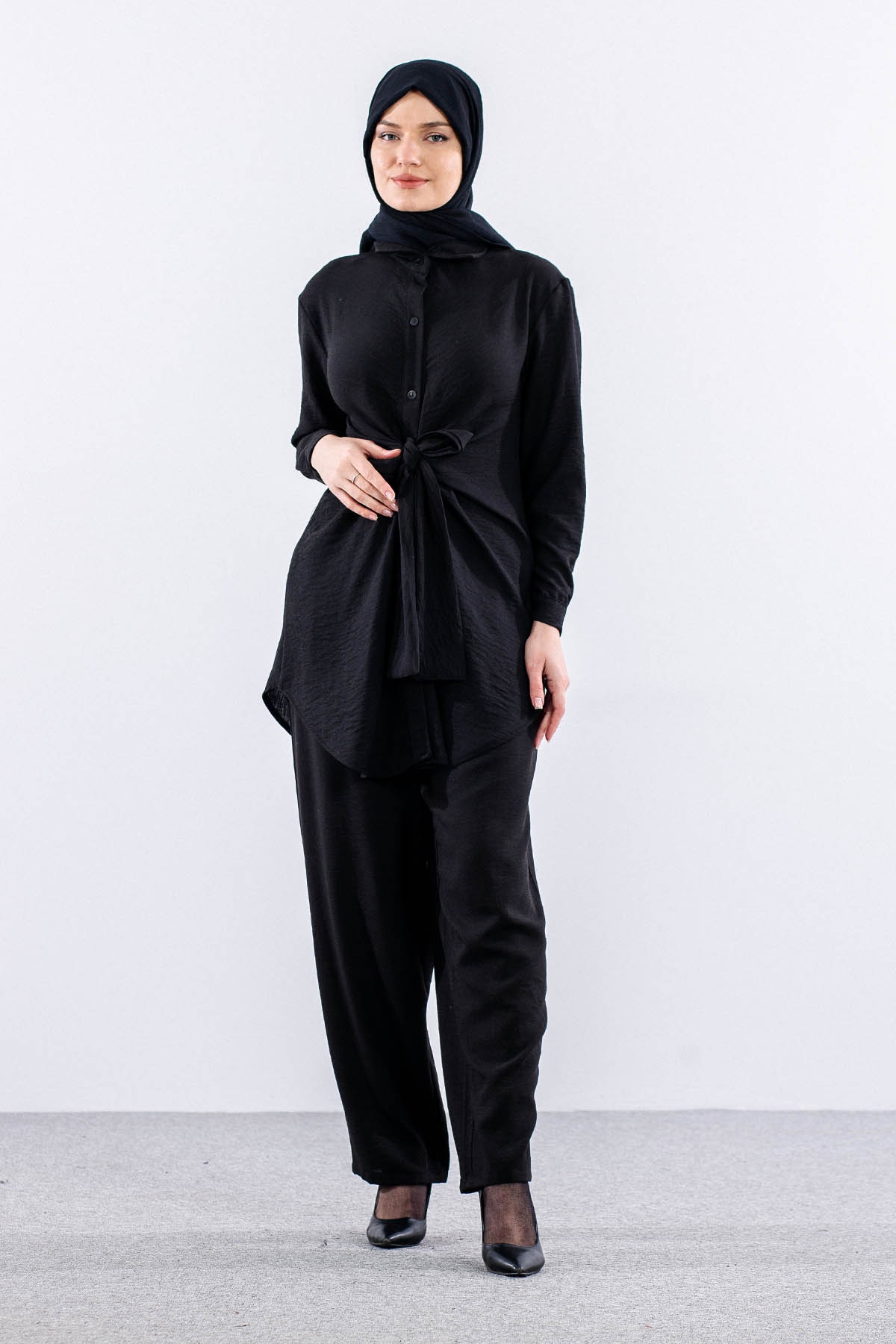 2835-50 Tunik 38-42 Keten Bağli - Siyah - 3