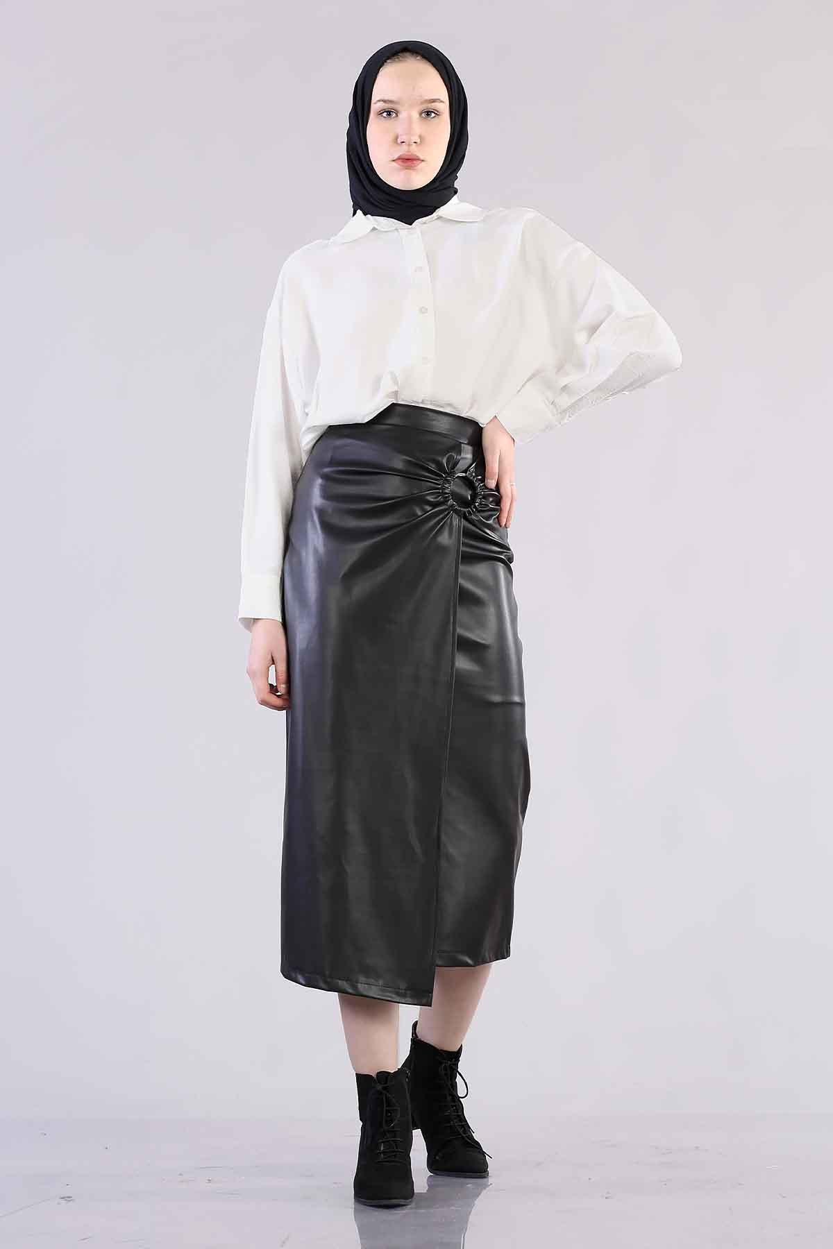 28703 Deri Etek S-m-l-xl Halka - Siyah - 1