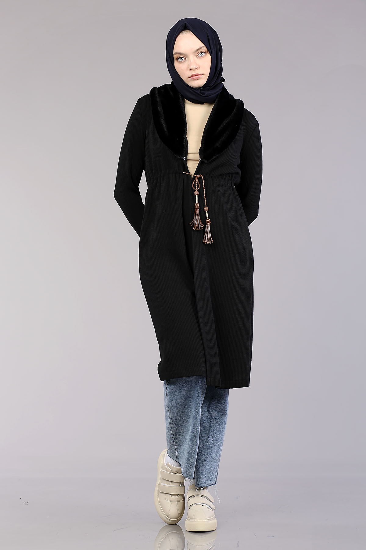 28948 Peluş Yaka Hirka Tek - Siyah - 2