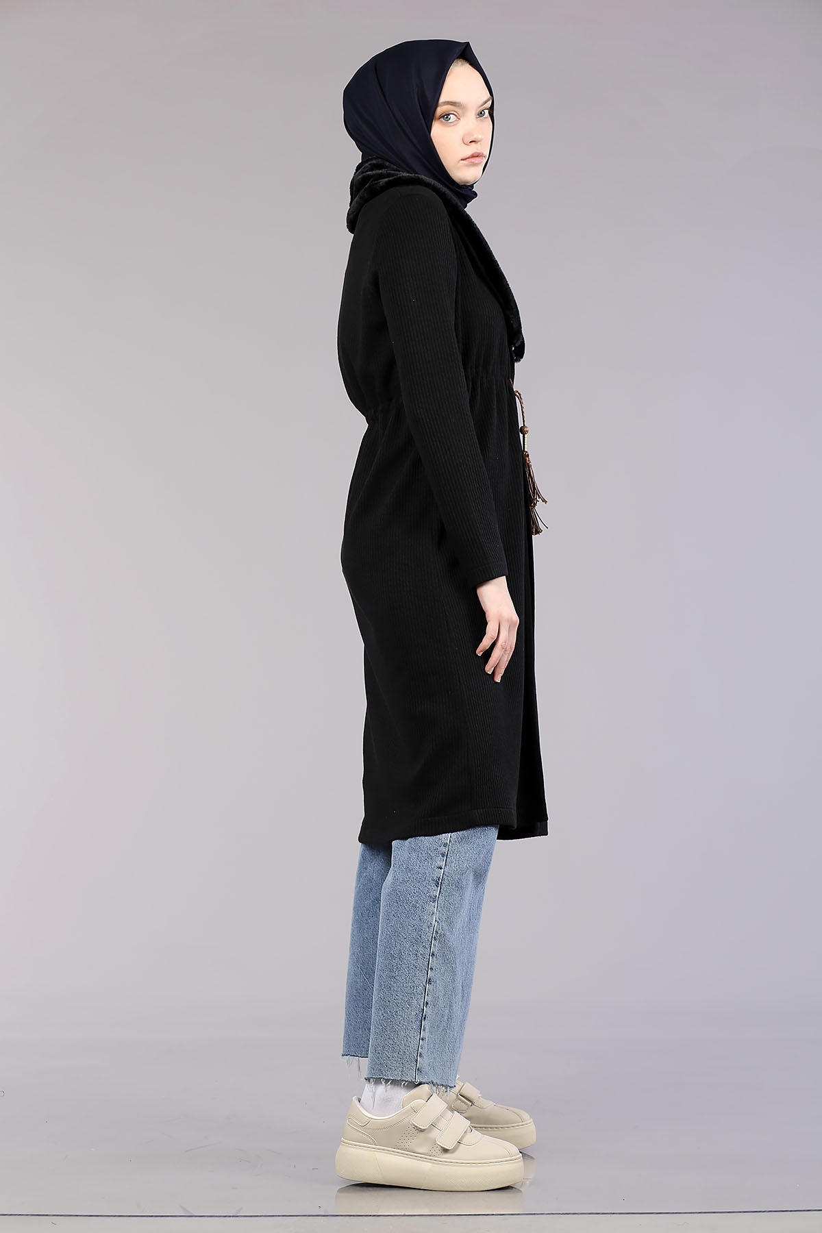 28948 Peluş Yaka Hirka Tek - Siyah - 3