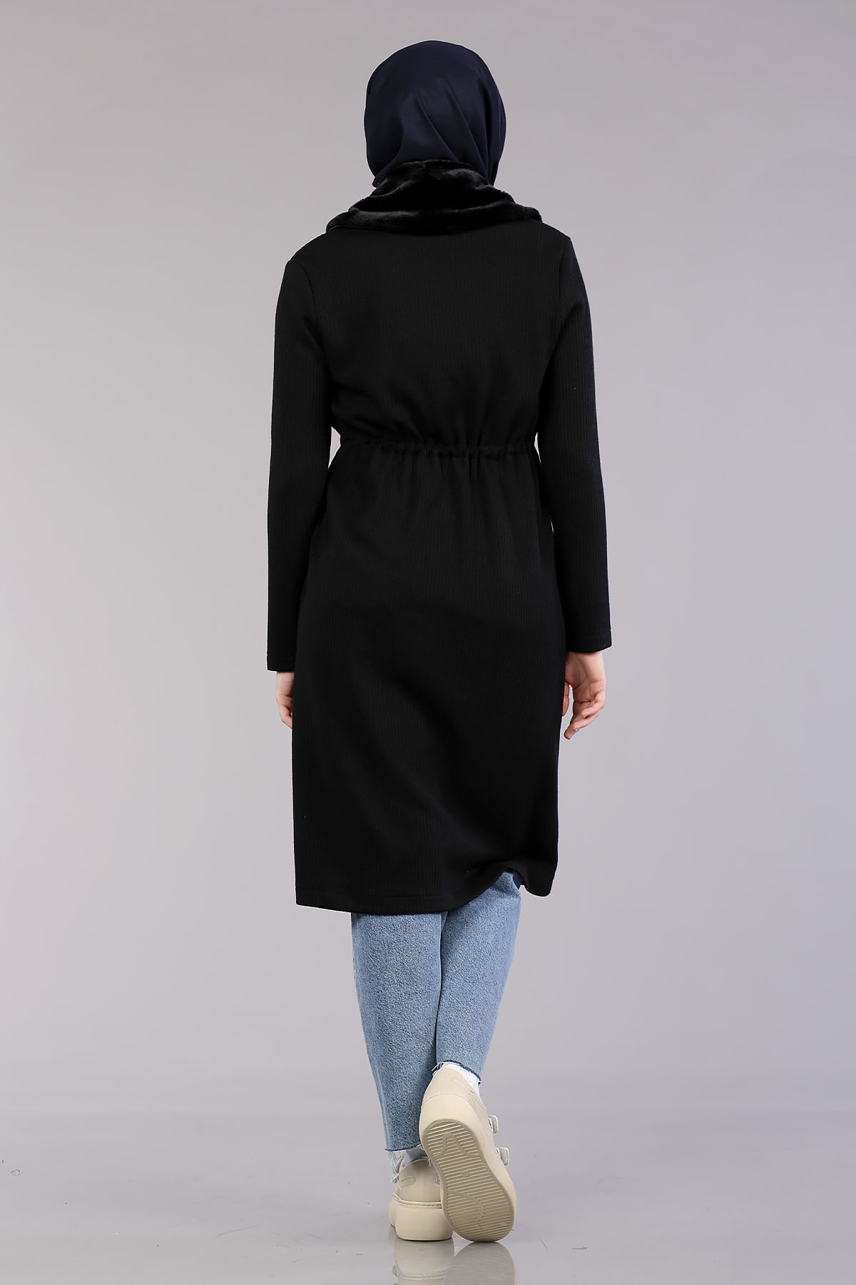 28948 Peluş Yaka Hirka Tek - Siyah - 4