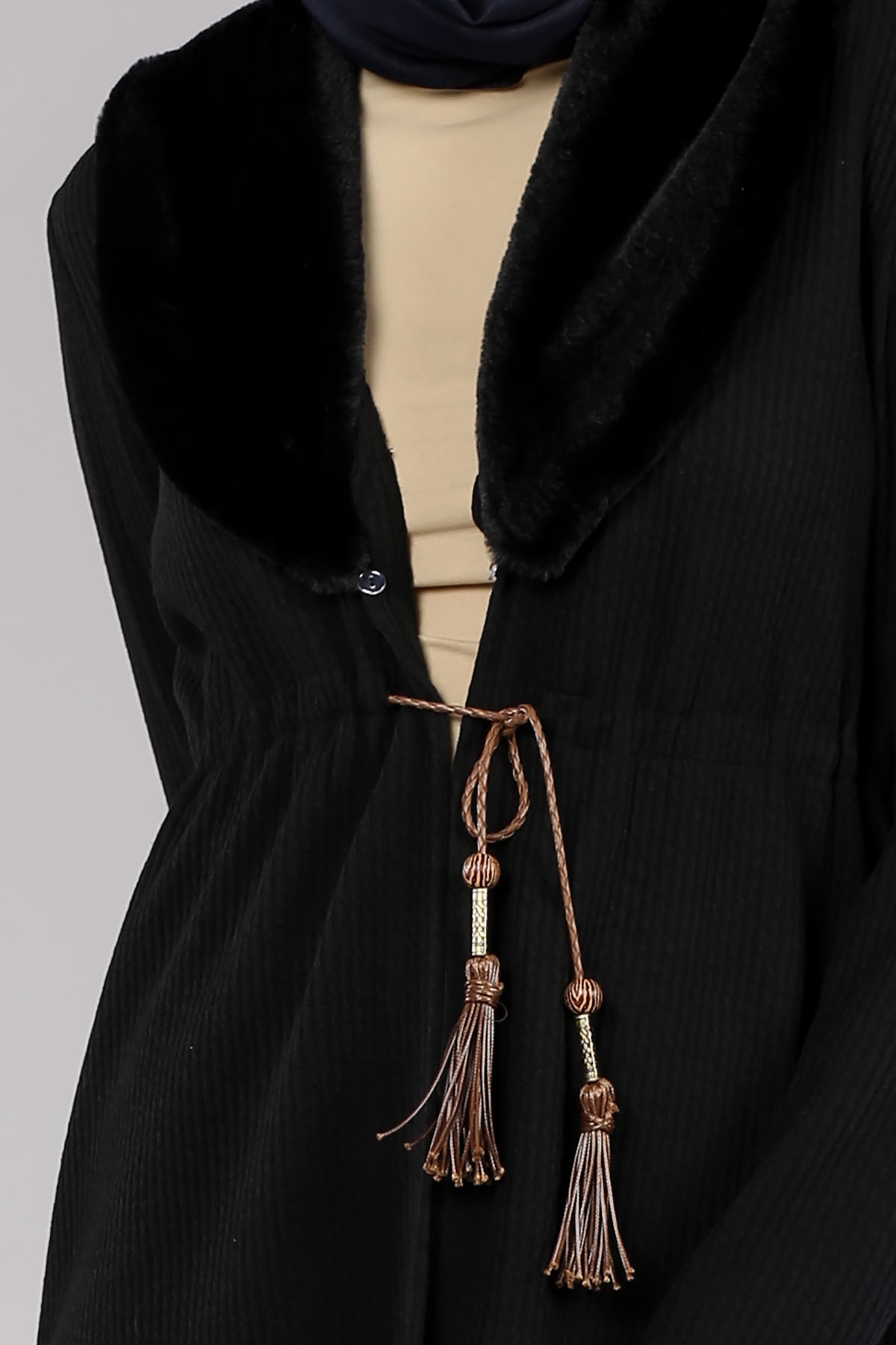 28948 Peluş Yaka Hirka Tek - Siyah - 5