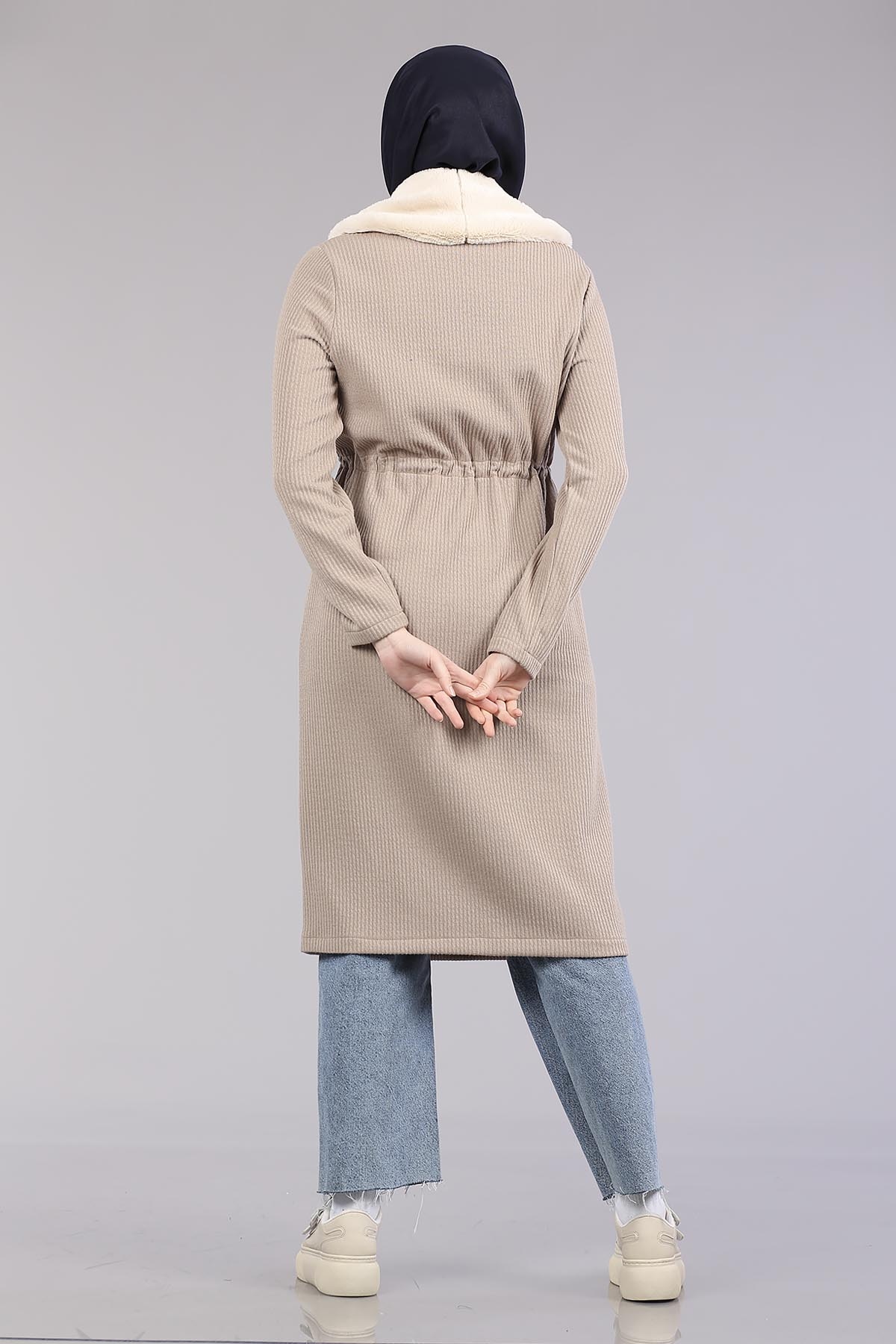 28948 Peluş Yaka Hirka Tek - Toprak - 4