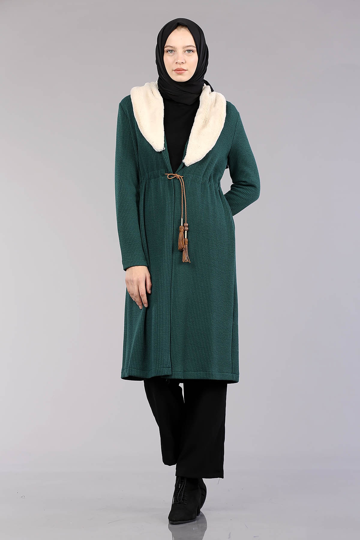 28948 Peluş Yaka Hirka Tek - Zumrut - 2