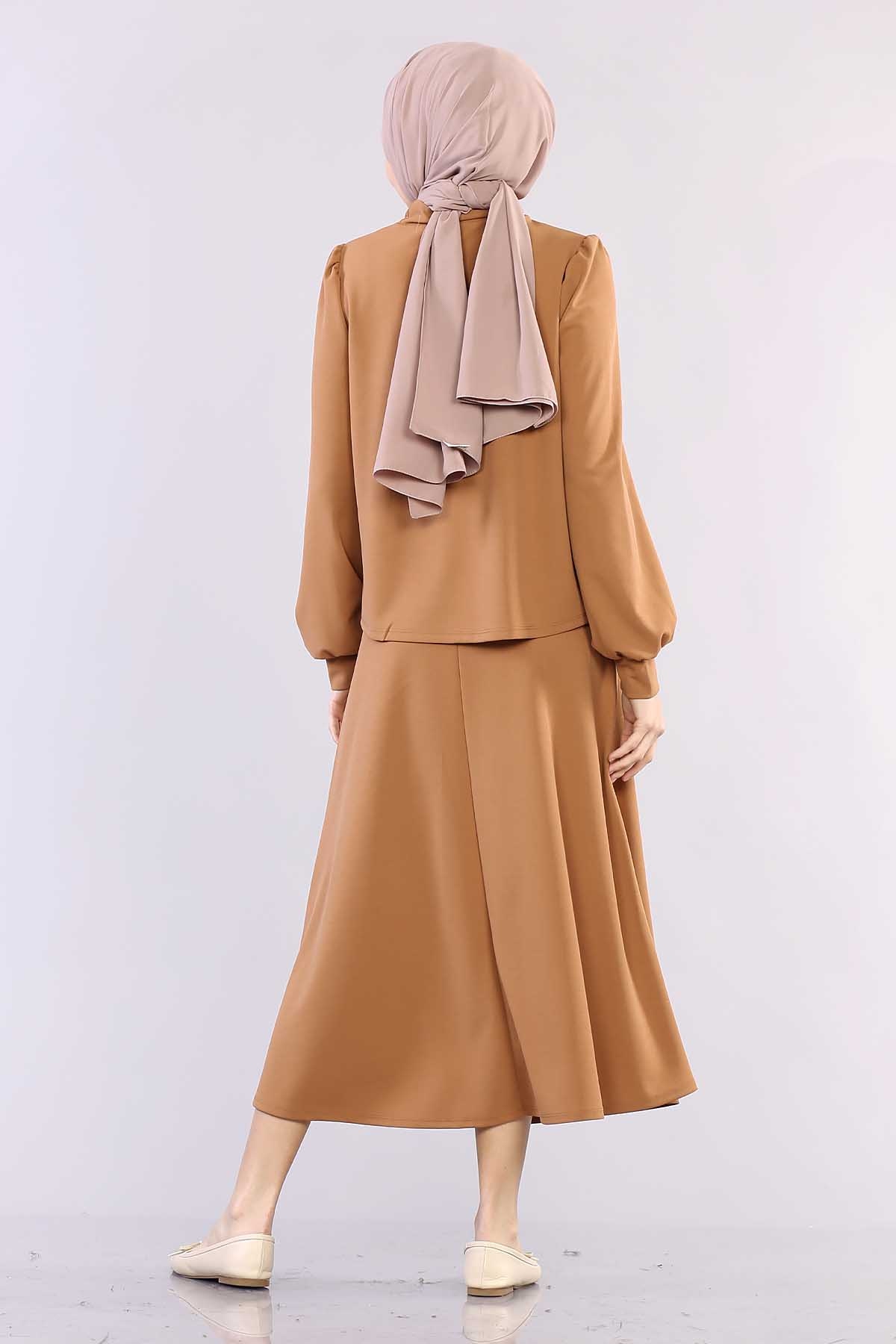 28960 Yaka Taş Takim Etek S-l - Camel - 4