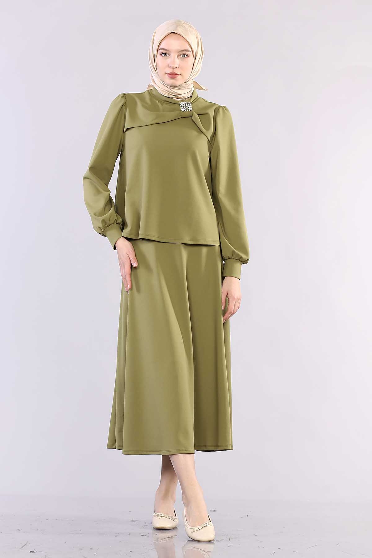 28960 Yaka Taş Takim Etek S-l - Haki - 1