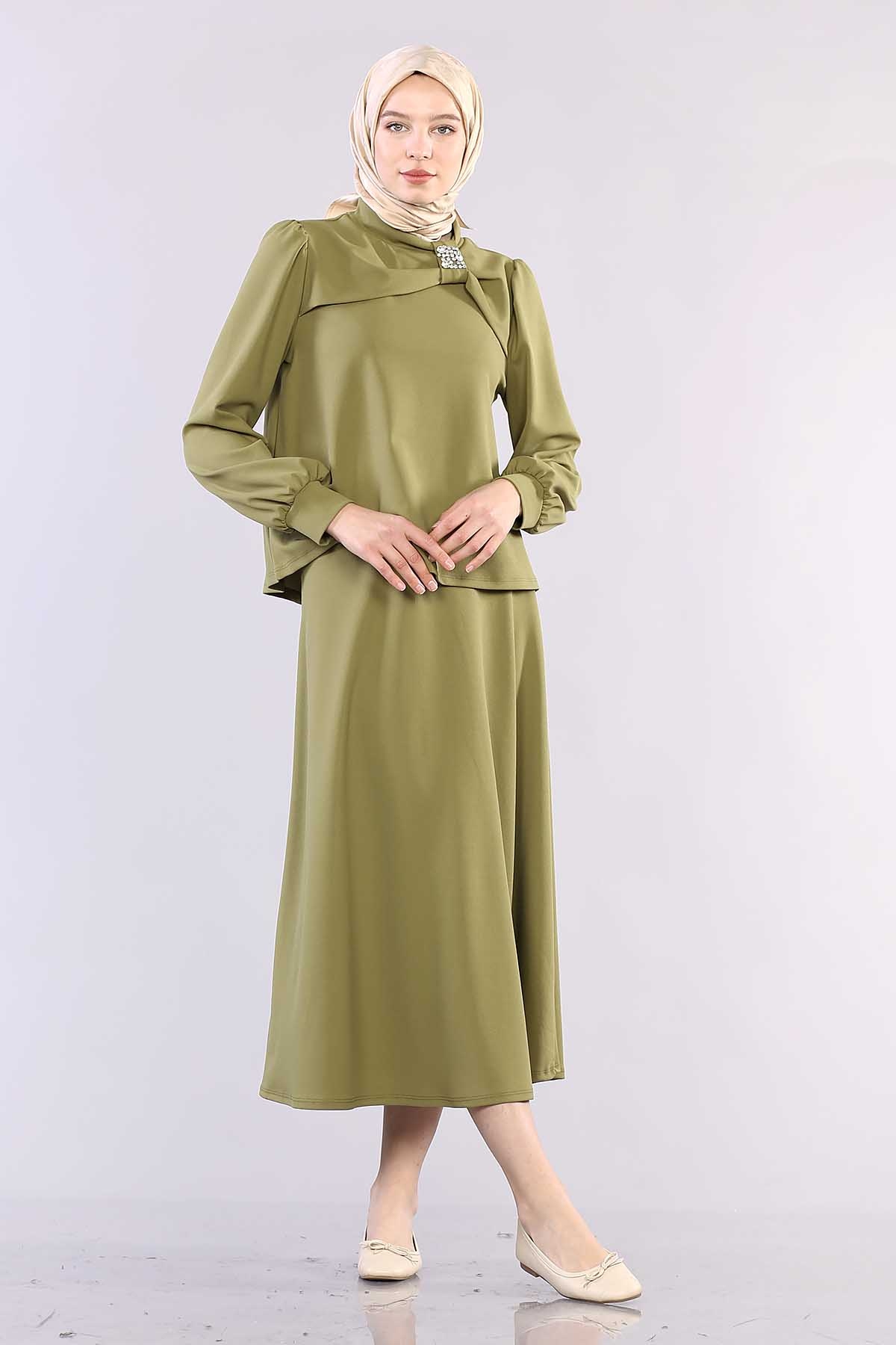 28960 Yaka Taş Takim Etek S-l - Haki - 2