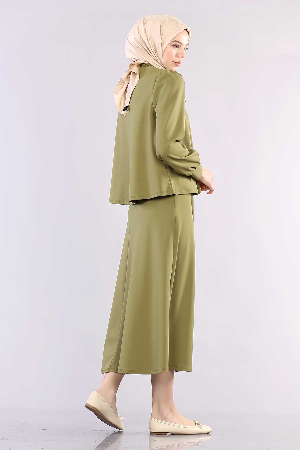 28960 Yaka Taş Takim Etek S-l - Haki - 3