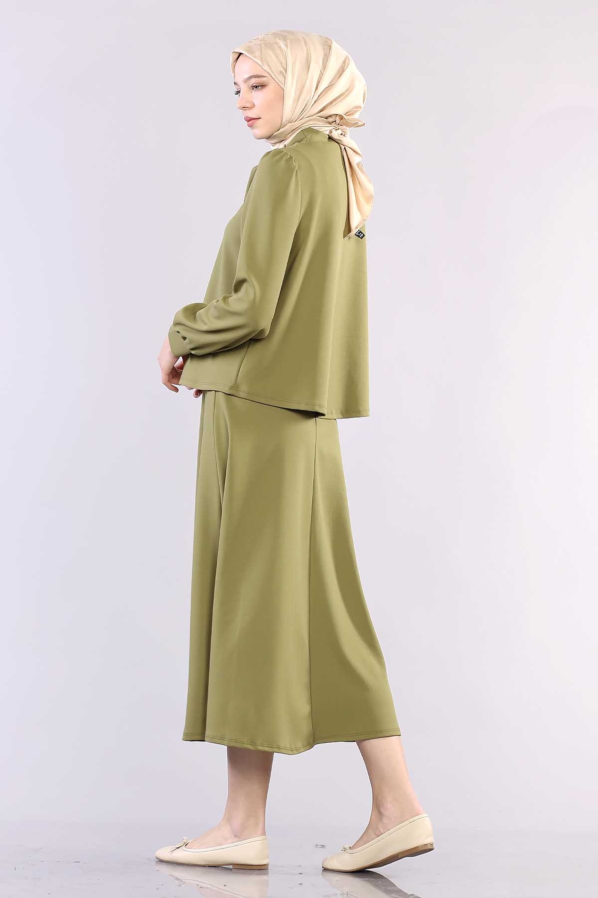 28960 Yaka Taş Takim Etek S-l - Haki - 4