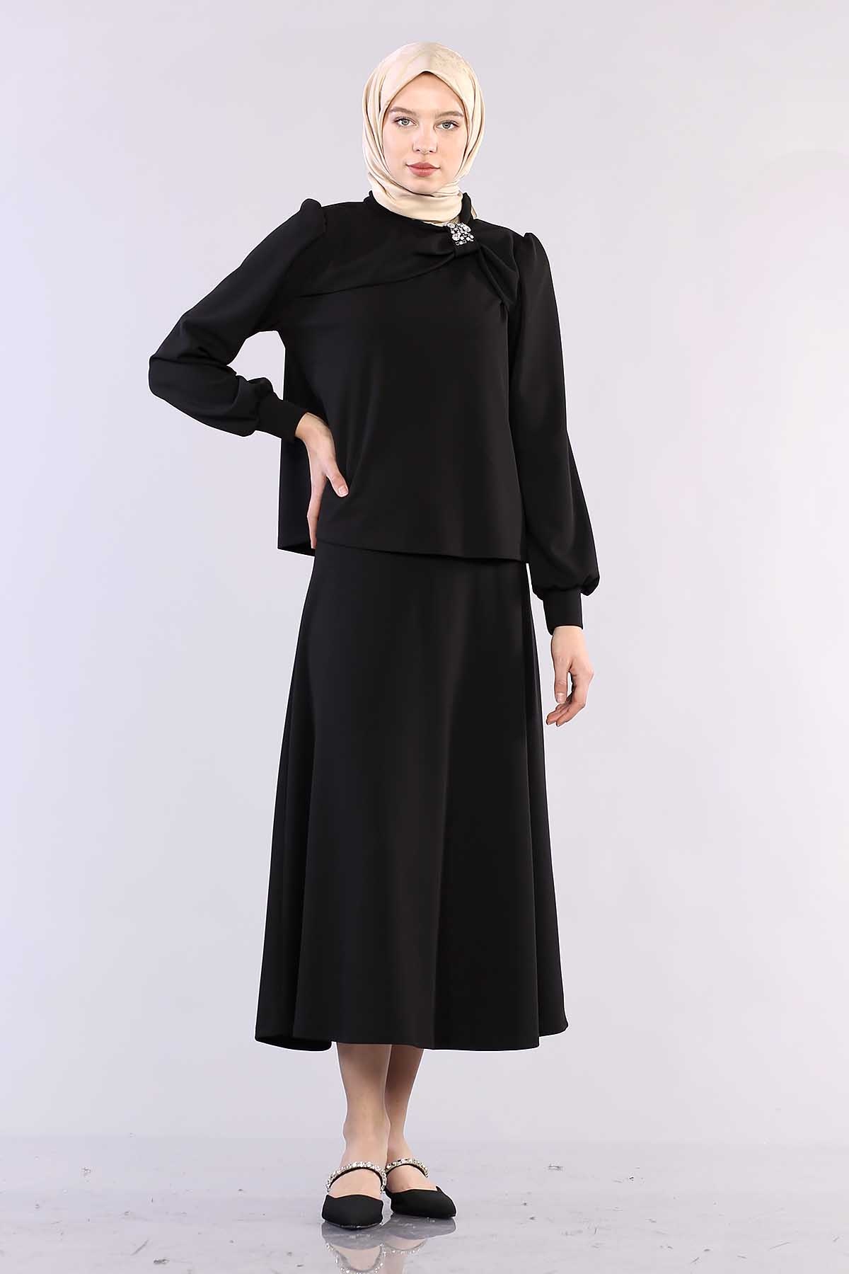 28960 Yaka Taş Takim Etek S-l - Siyah - 1