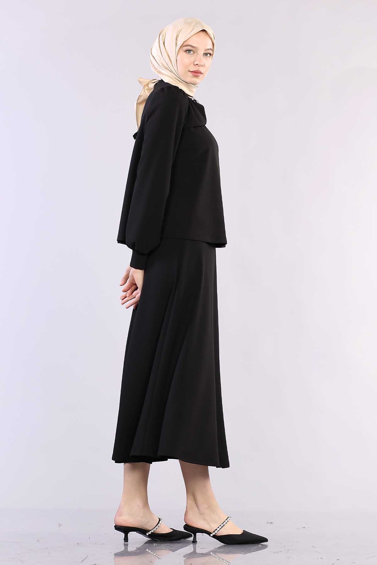 28960 Yaka Taş Takim Etek S-l - Siyah - 3