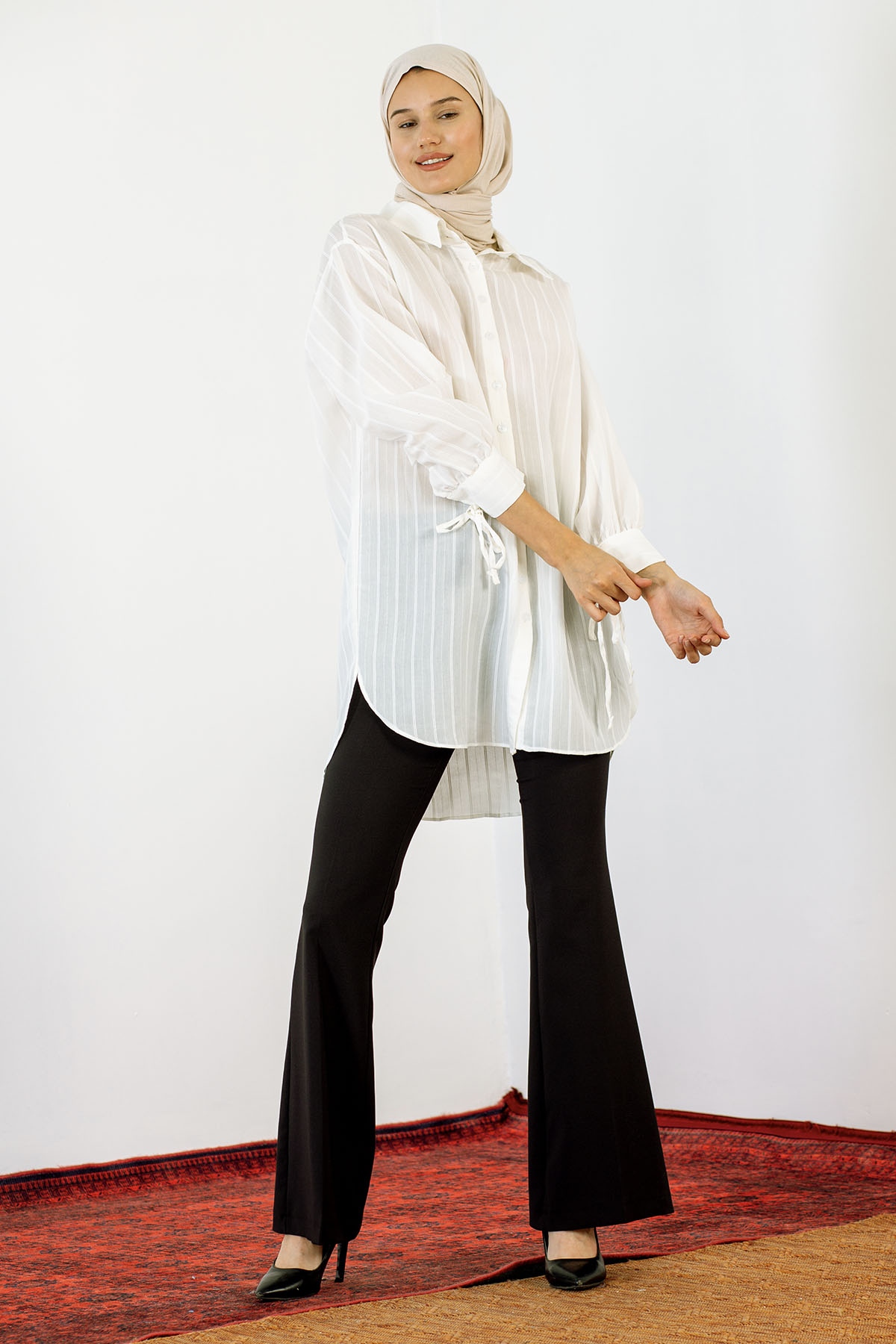 2905 çizgi Tunik S-m-l - Beyaz - 1