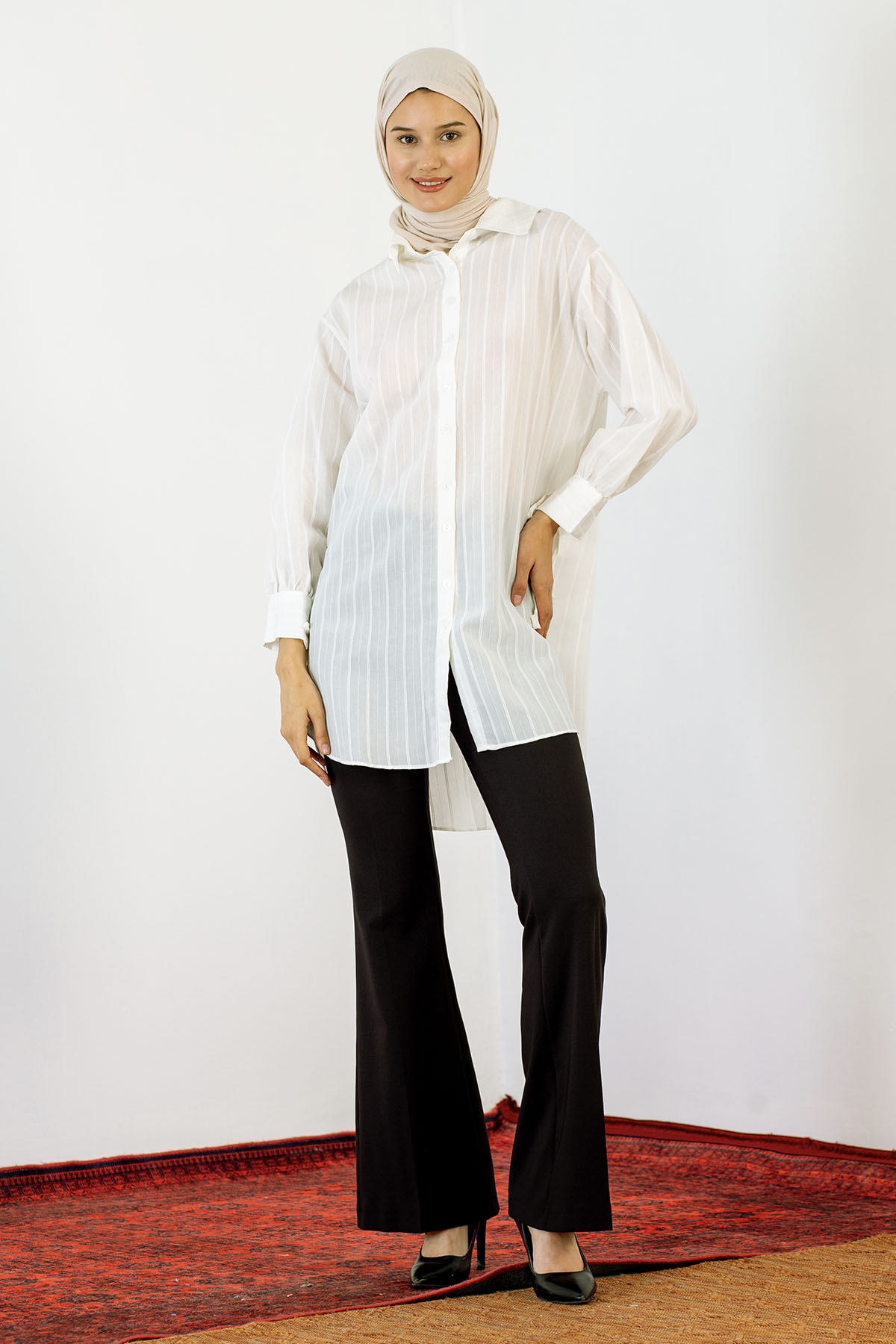 2905 çizgi Tunik S-m-l - Beyaz - 2