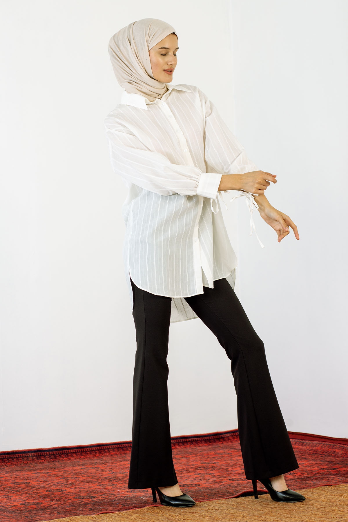 2905 çizgi Tunik S-m-l - Beyaz - 3