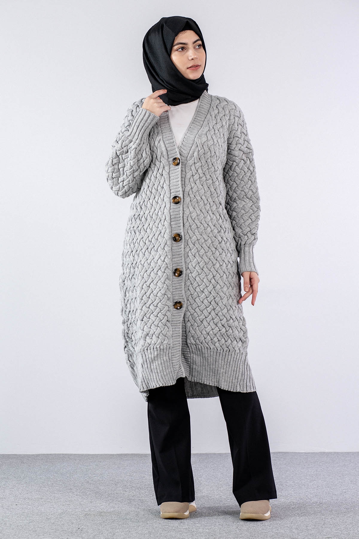 2917 örgü Hirka Tek - A_gri - 1