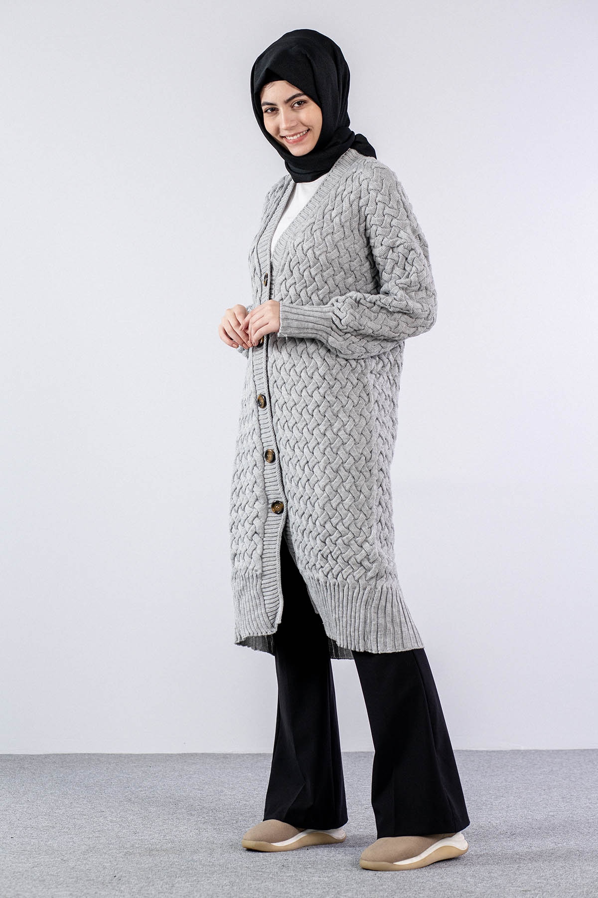 2917 örgü Hirka Tek - A_gri - 2