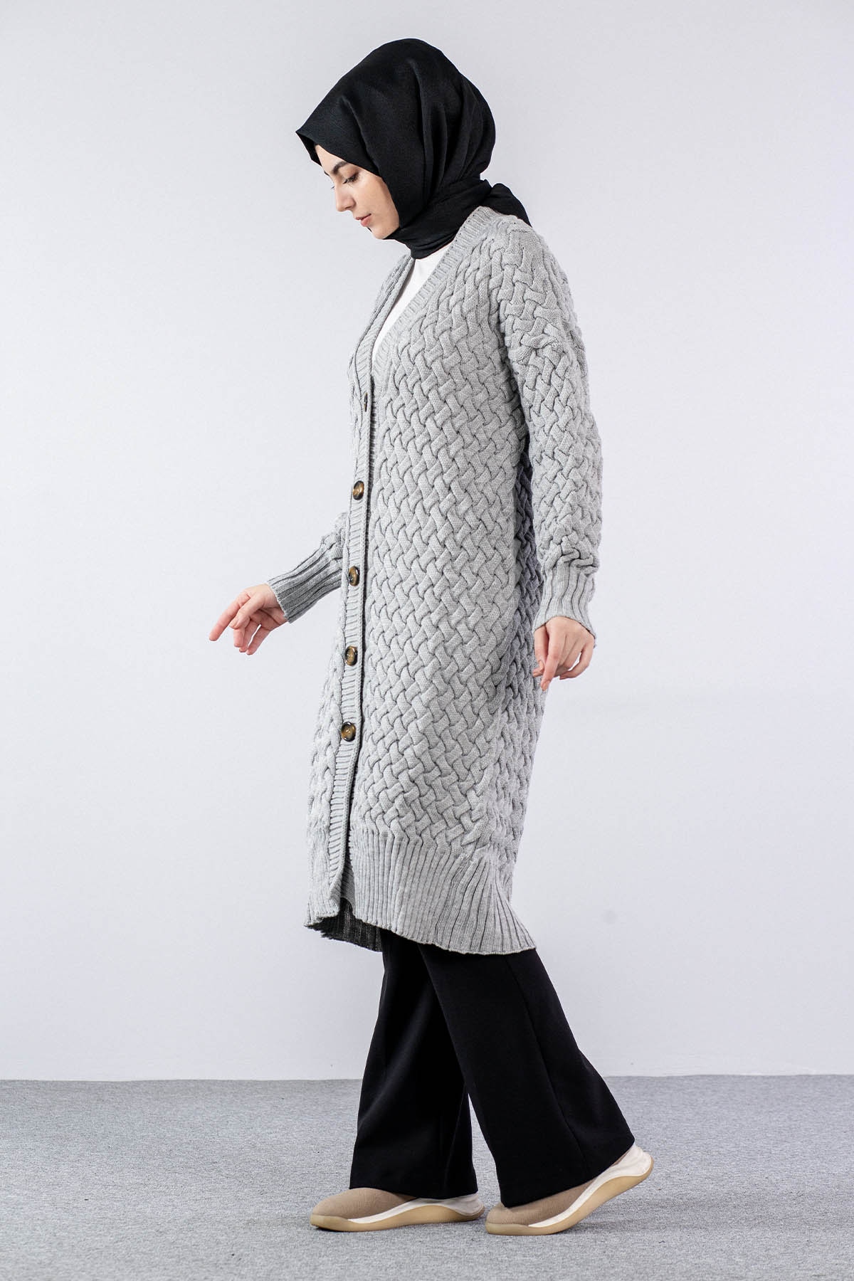 2917 örgü Hirka Tek - A_gri - 3