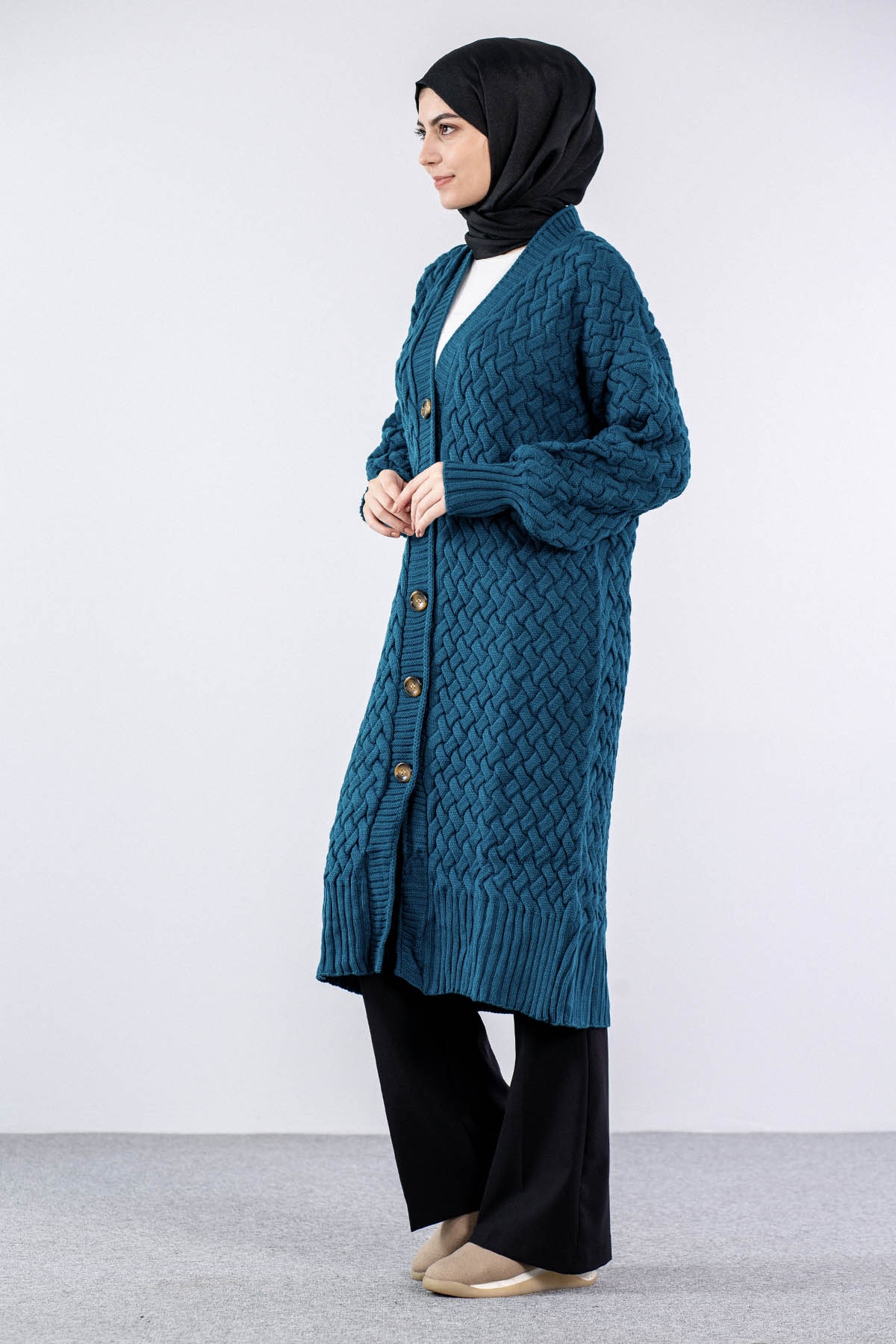 2917 örgü Hirka Tek - Petrol - 2