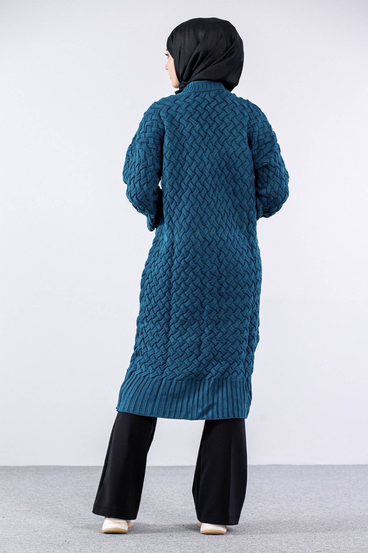 2917 örgü Hirka Tek - Petrol - 4