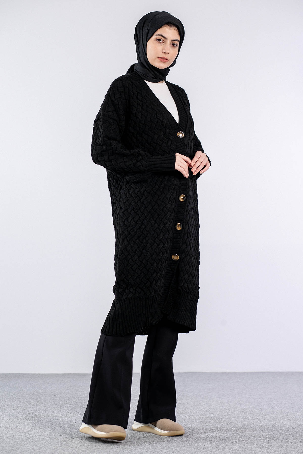 2917 örgü Hirka Tek - Siyah - 2