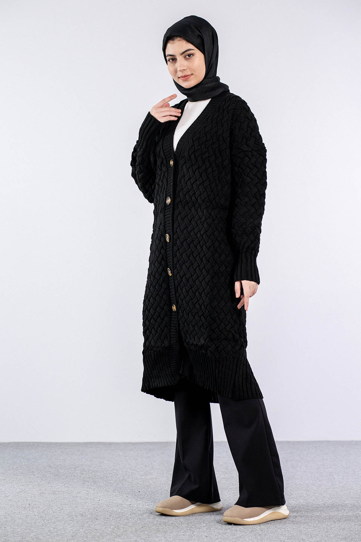 2917 örgü Hirka Tek - Siyah - 3