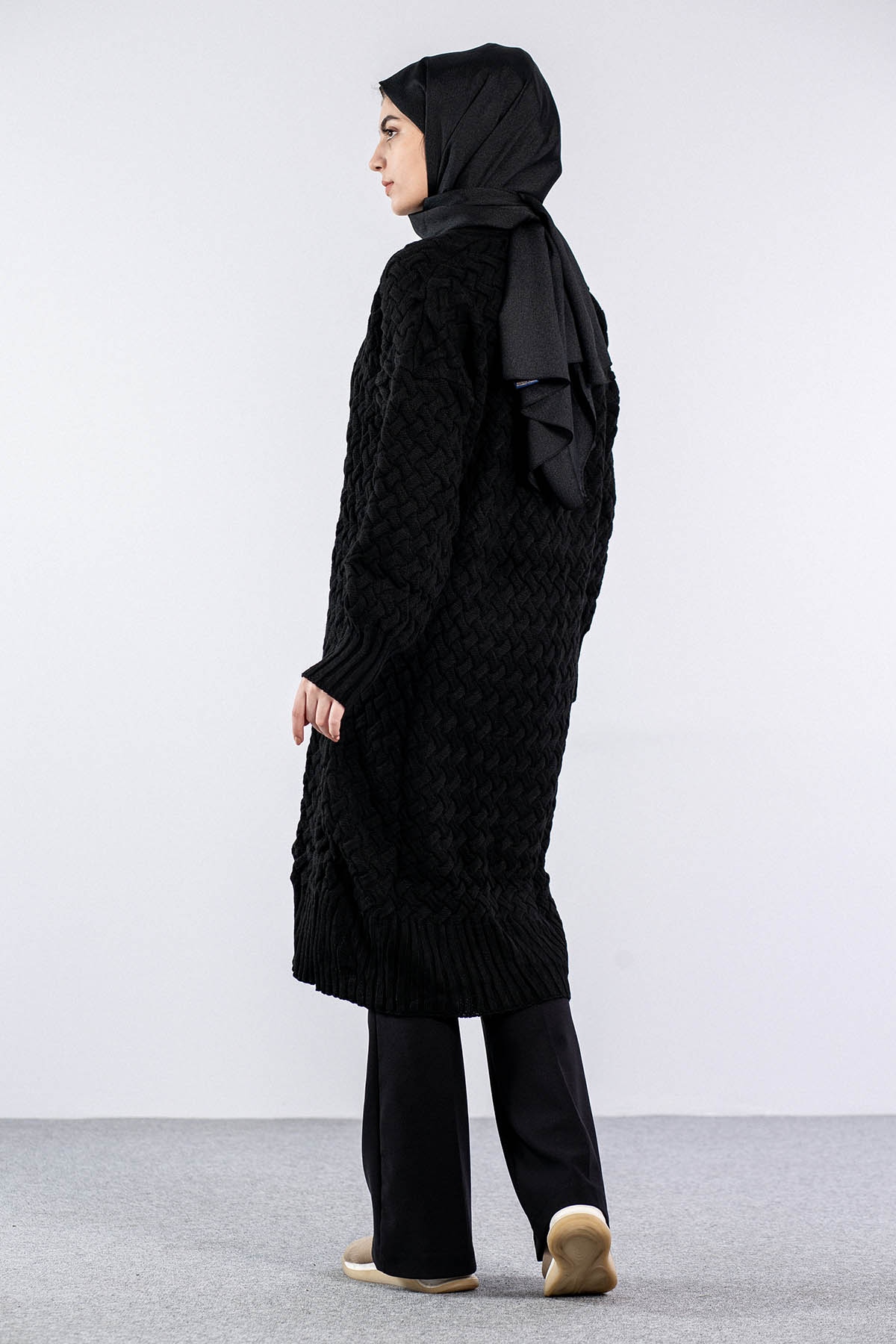 2917 örgü Hirka Tek - Siyah - 4