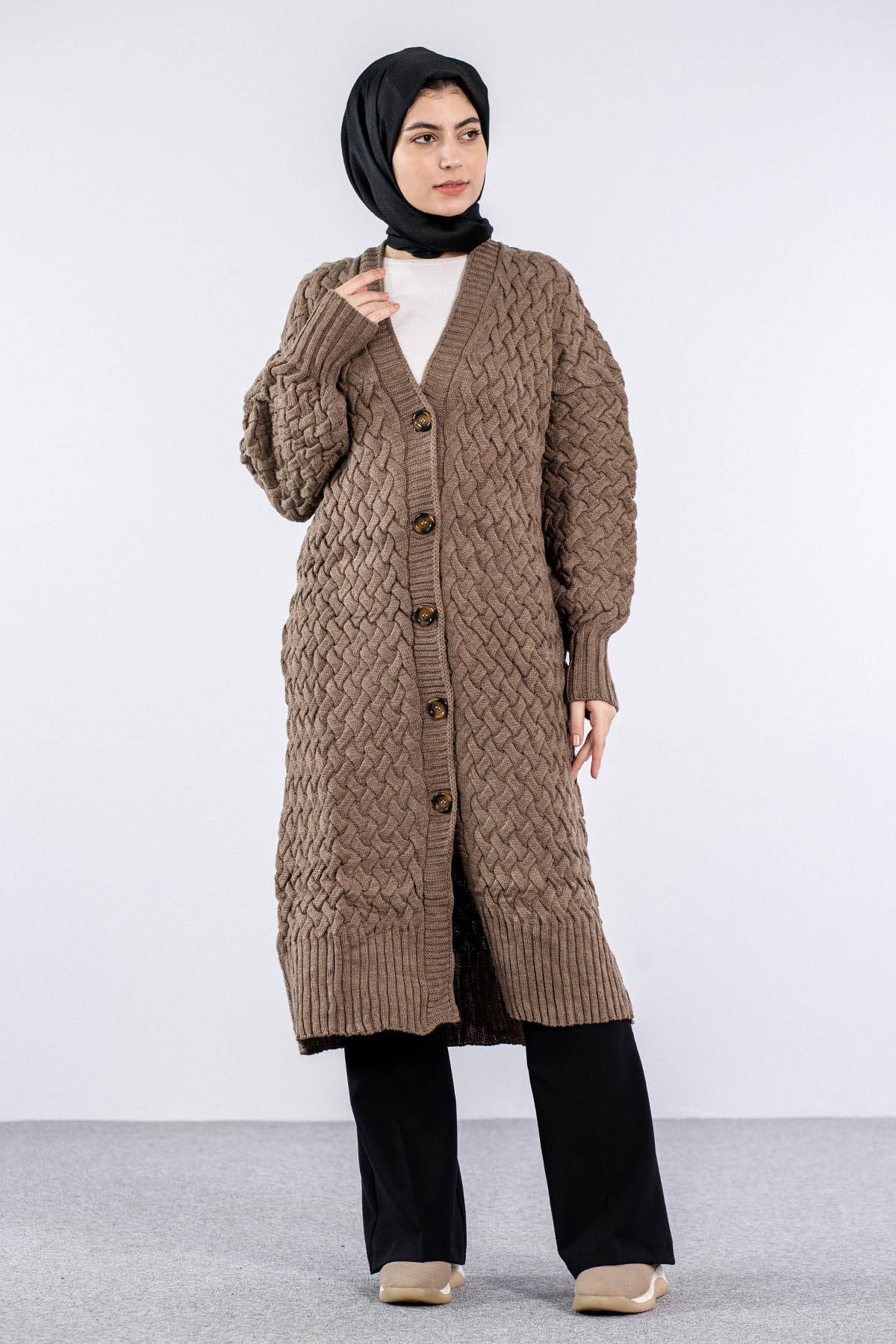 2917 örgü Hirka Tek - Vizon - 1