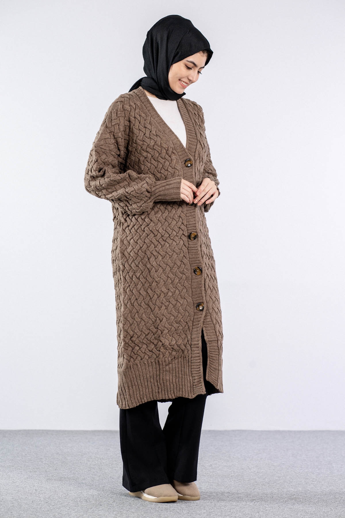 2917 örgü Hirka Tek - Vizon - 2