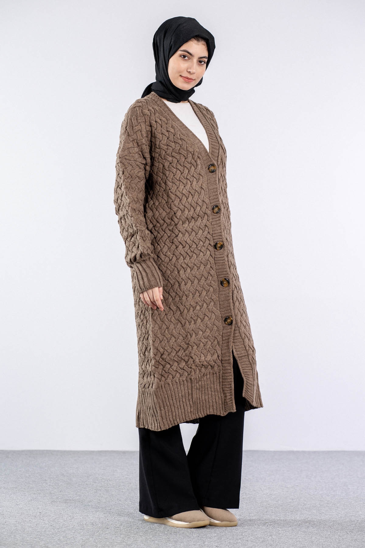 2917 örgü Hirka Tek - Vizon - 3