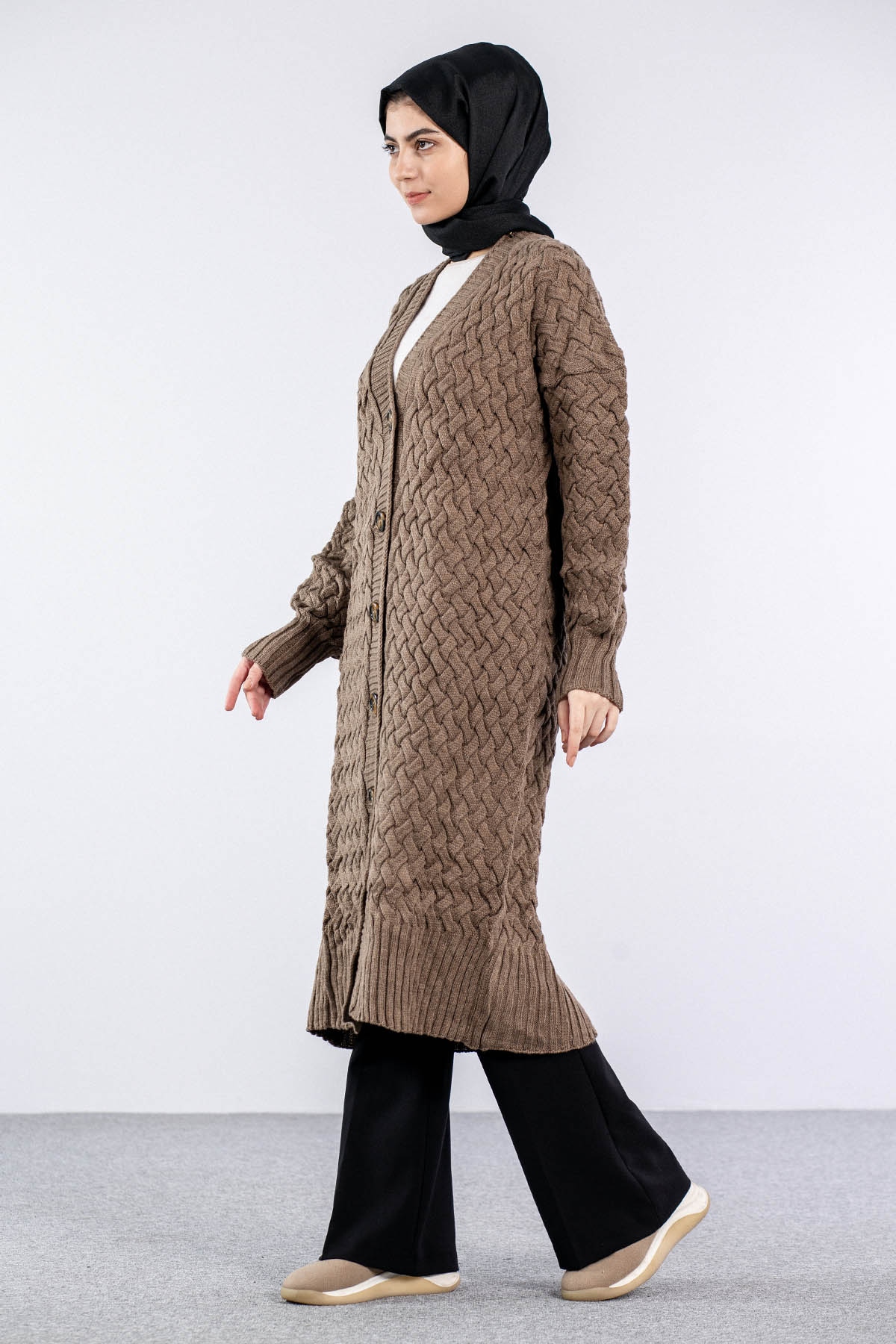 2917 örgü Hirka Tek - Vizon - 4