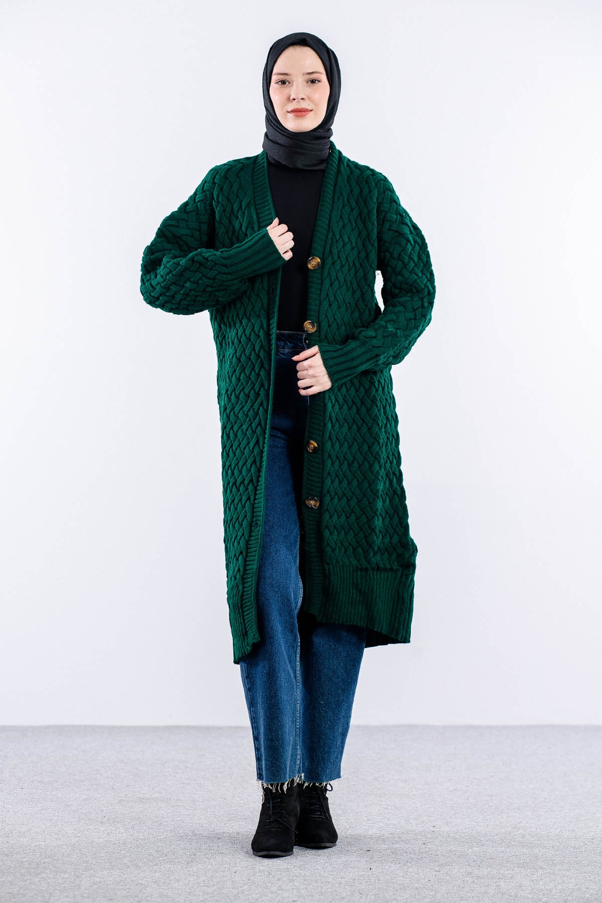 2917 örgü Hirka Tek - Zumrut - 1