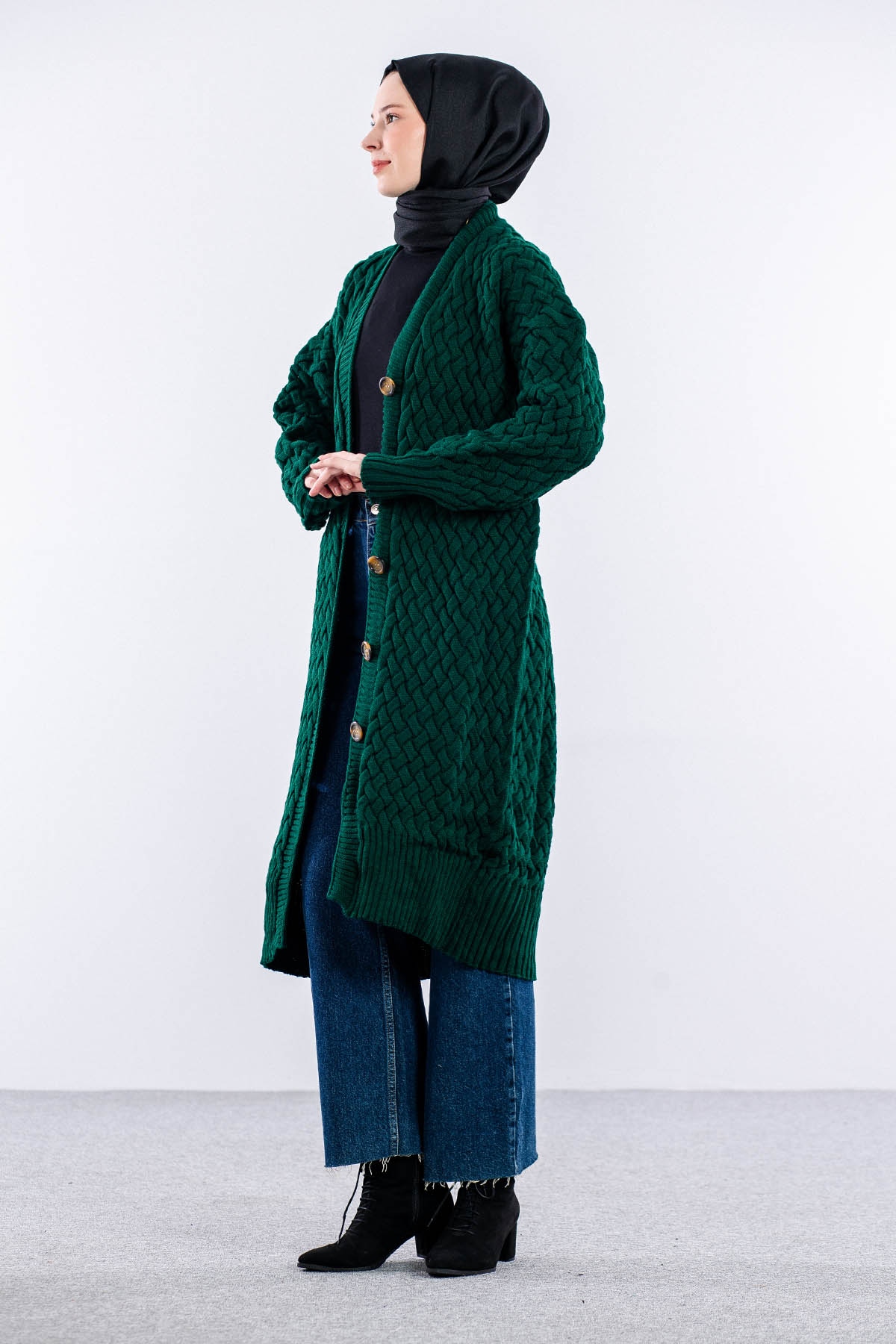 2917 örgü Hirka Tek - Zumrut - 2