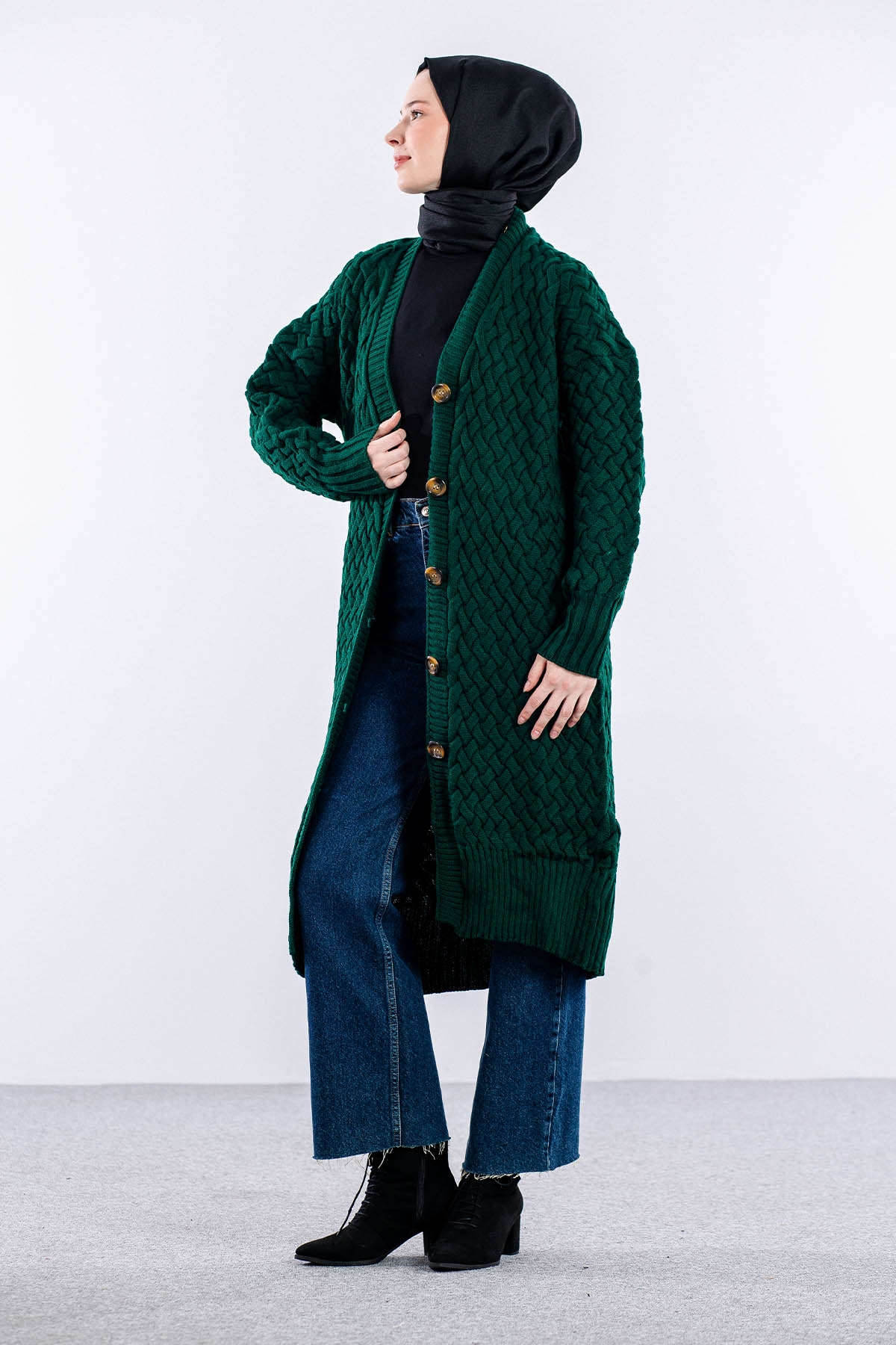 2917 örgü Hirka Tek - Zumrut - 3