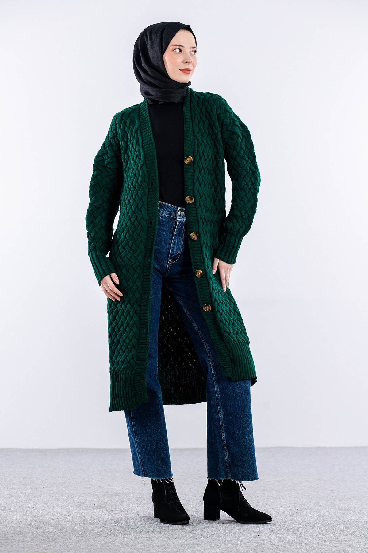 2917 örgü Hirka Tek - Zumrut - 4