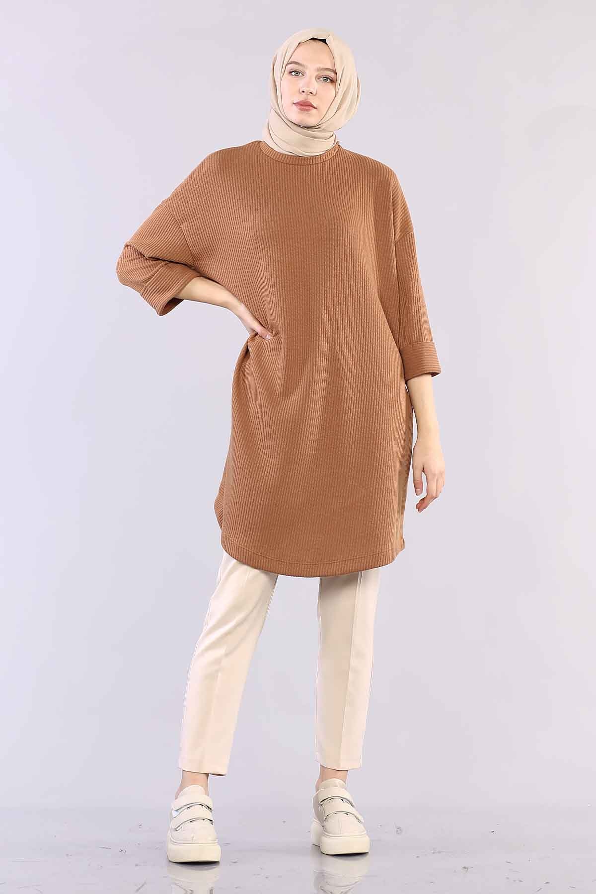 29304 Kol Duble Tunik Tek - Camel - 1