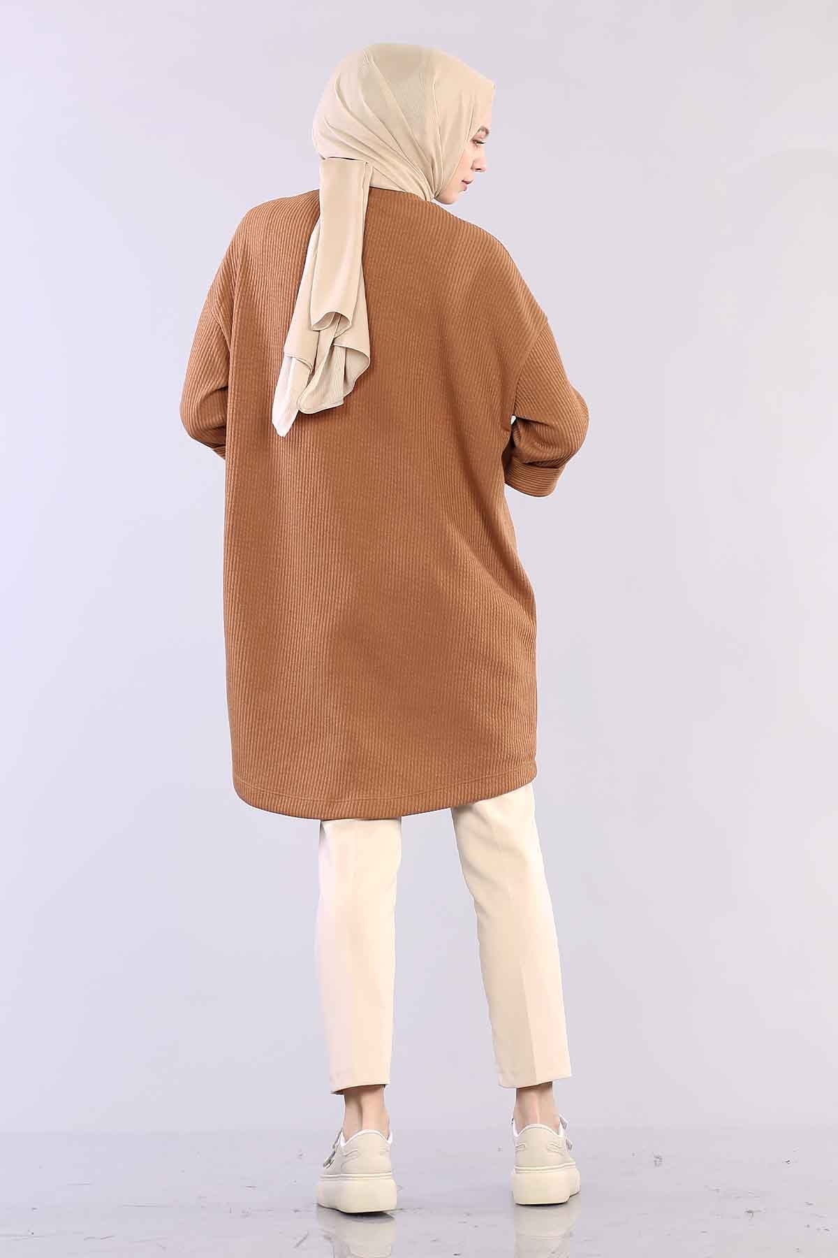 29304 Kol Duble Tunik Tek - Camel - 3