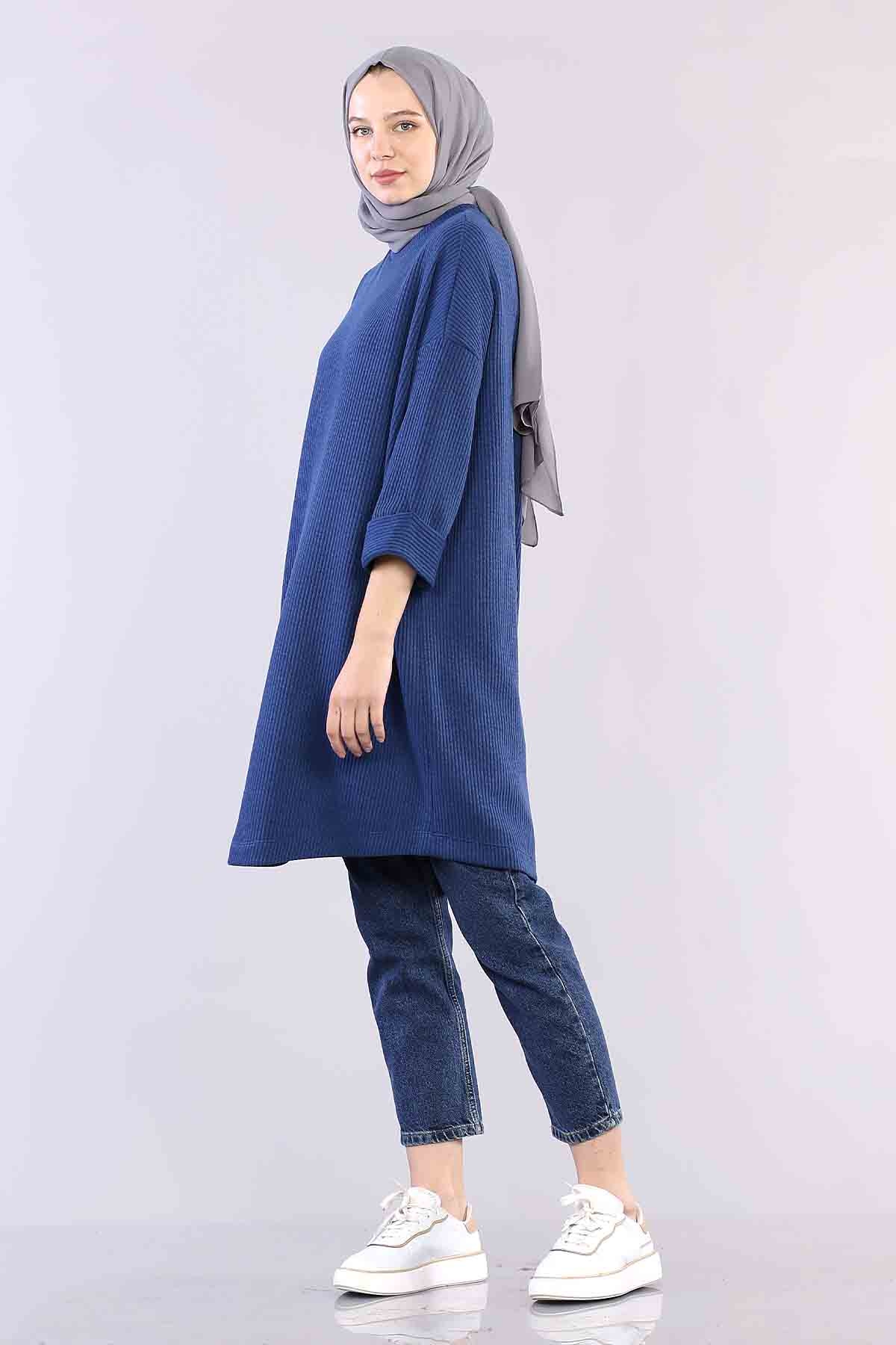 29304 Kol Duble Tunik Tek - Indigo - 2