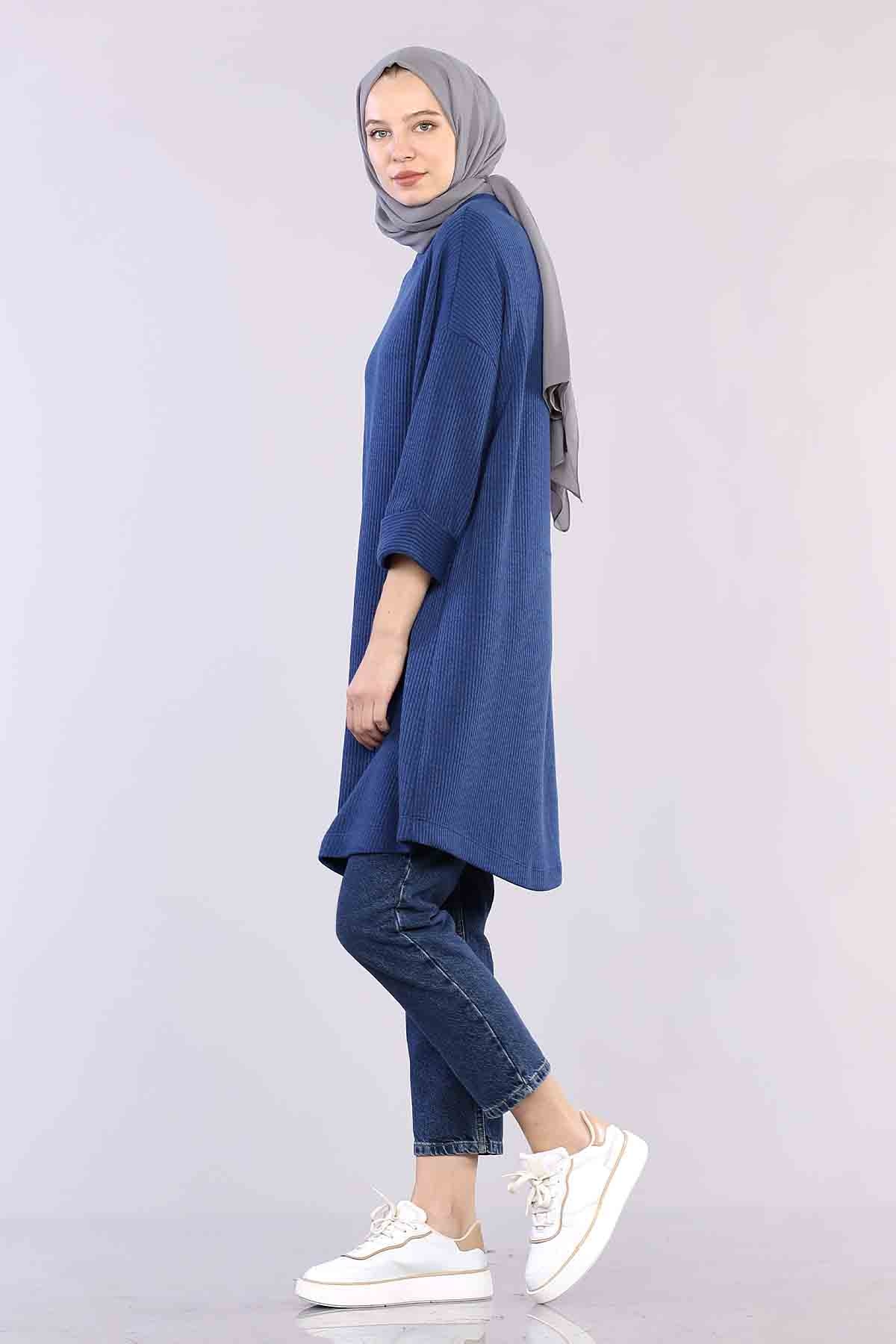 29304 Kol Duble Tunik Tek - Indigo - 3